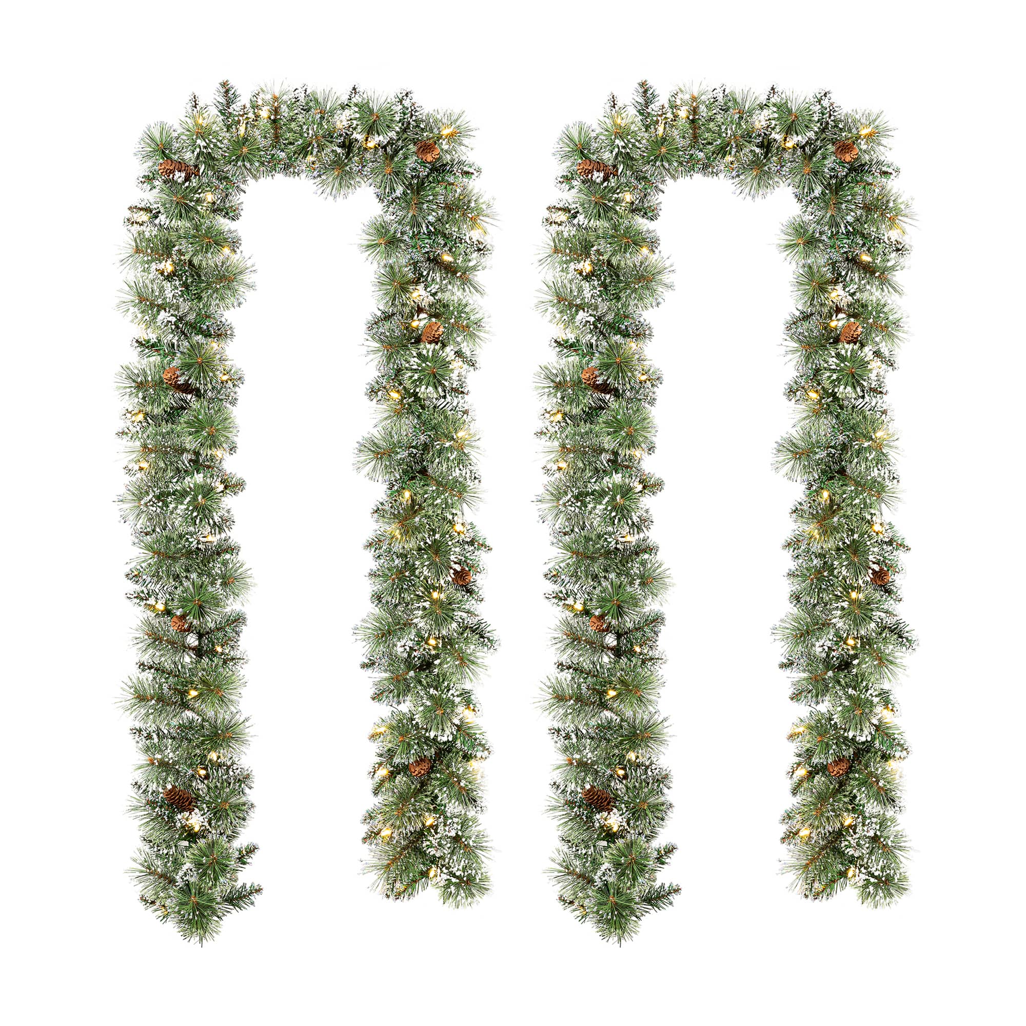 Glitzhome® 9ft. Pre-Lit Frosted Greenery Pinecones Christmas Garlands with Timers, 2ct.