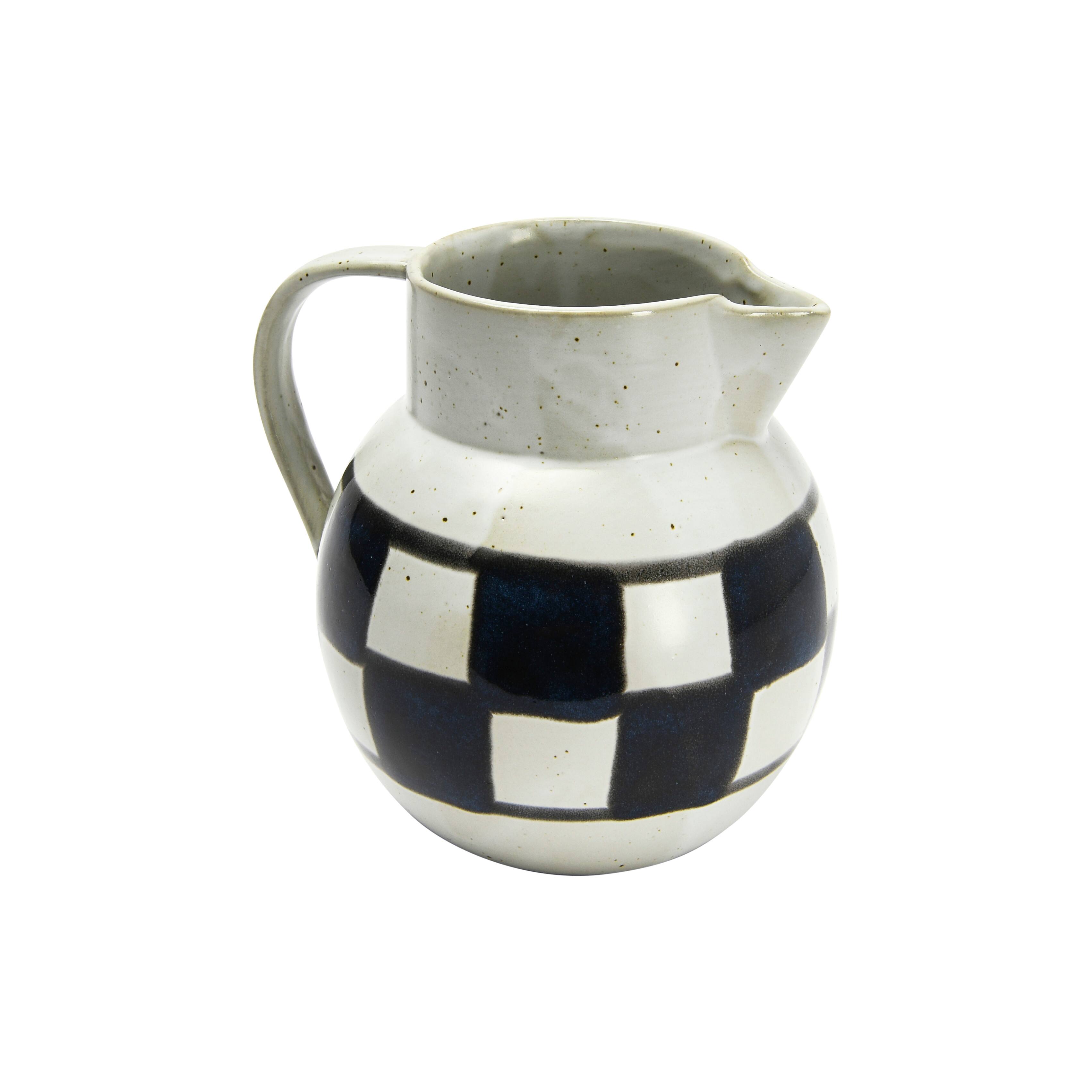 Ivory & Black Painted Checker Farmhouse Stoneware Pitcher By Hello Honey in Ivory/Black | 6" x 5.3" x 5.9" | Michaels®
