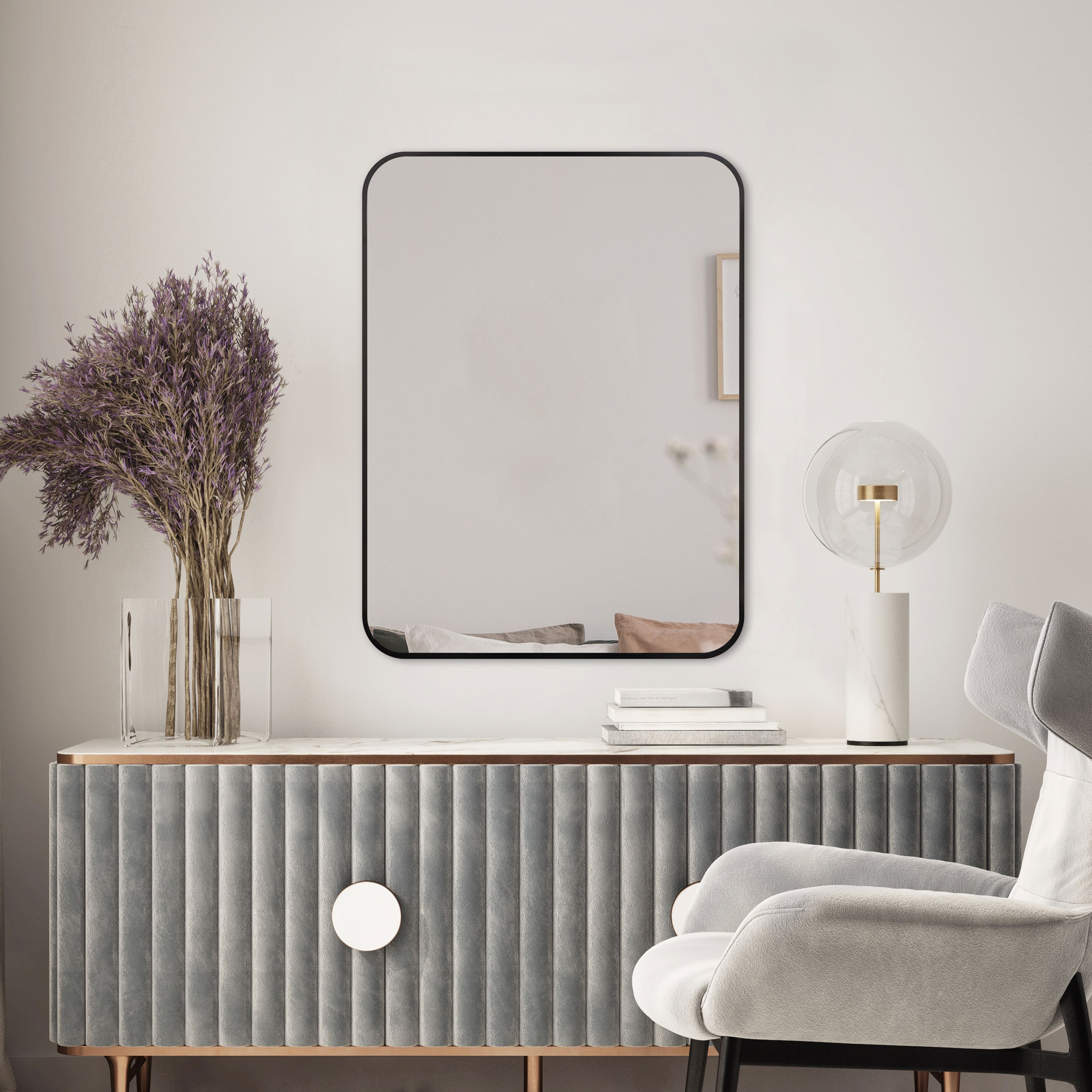 18" x 24" Black Rounded Corner Metal Decorative Mirror by Ashland®