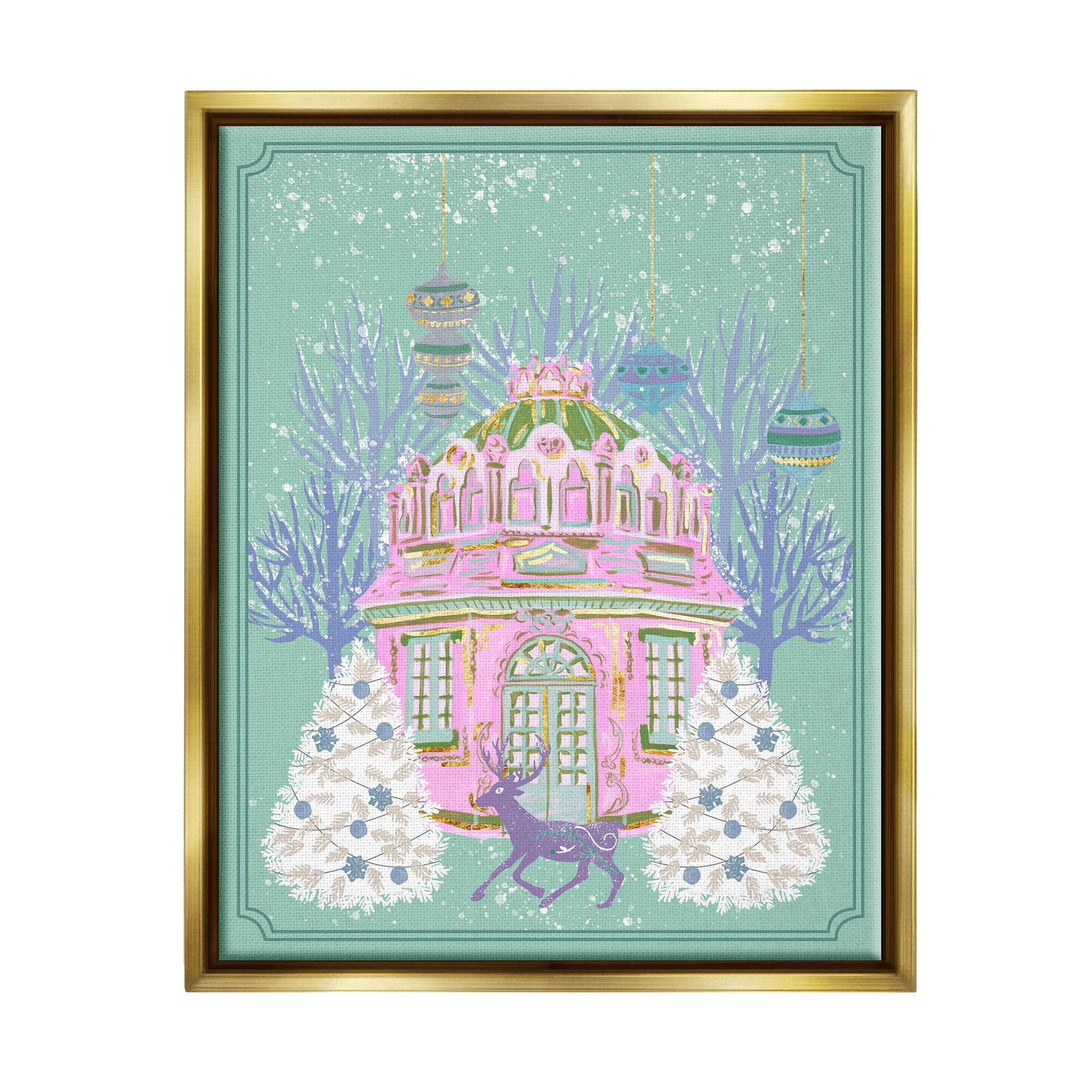 Stupell Industries Vintage Pastel Holiday Reindeer Framed Floater Canvas Wall Art