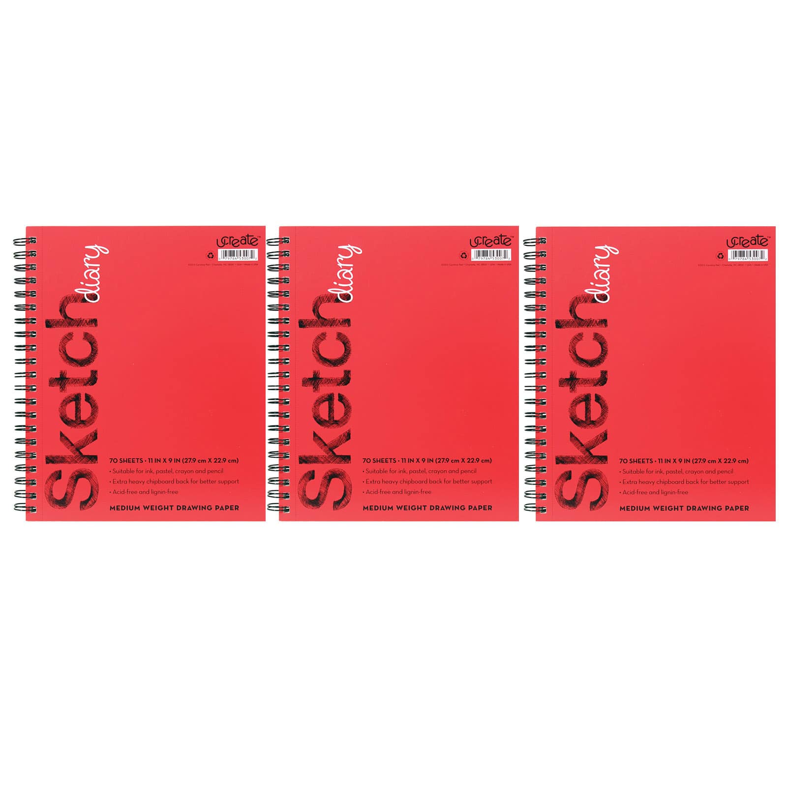 Pacon&#xAE; UCreate&#xAE; 11&#x22; x 9&#x22; Spiral Bound Sketch Diary, 3ct.