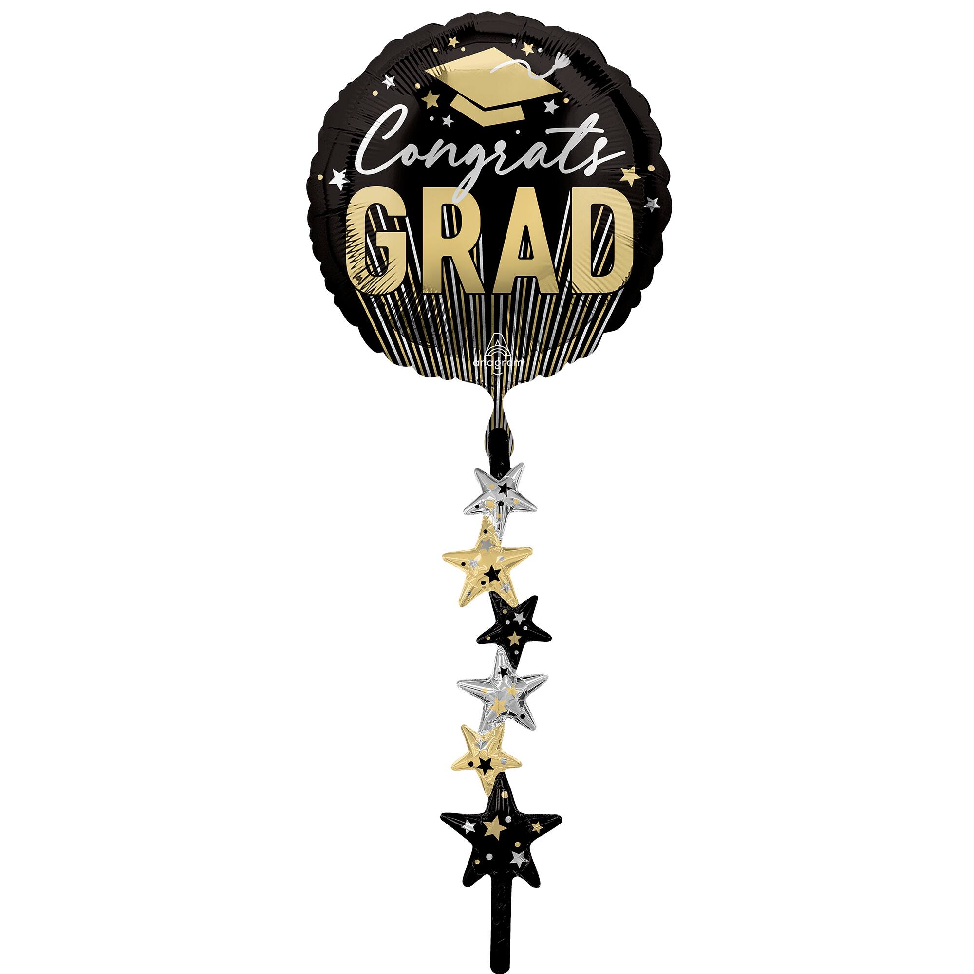 14" Stripes Grad Stars Foil Stick Balloon