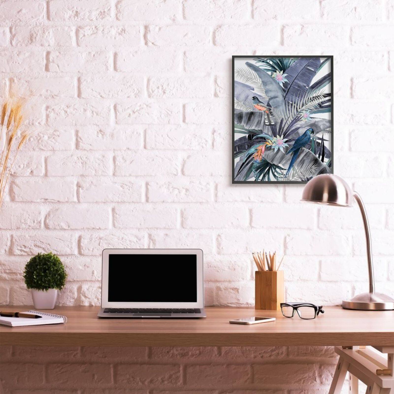Stupell Industries Tropical Jungle Birds with Black Frame Wall Accent