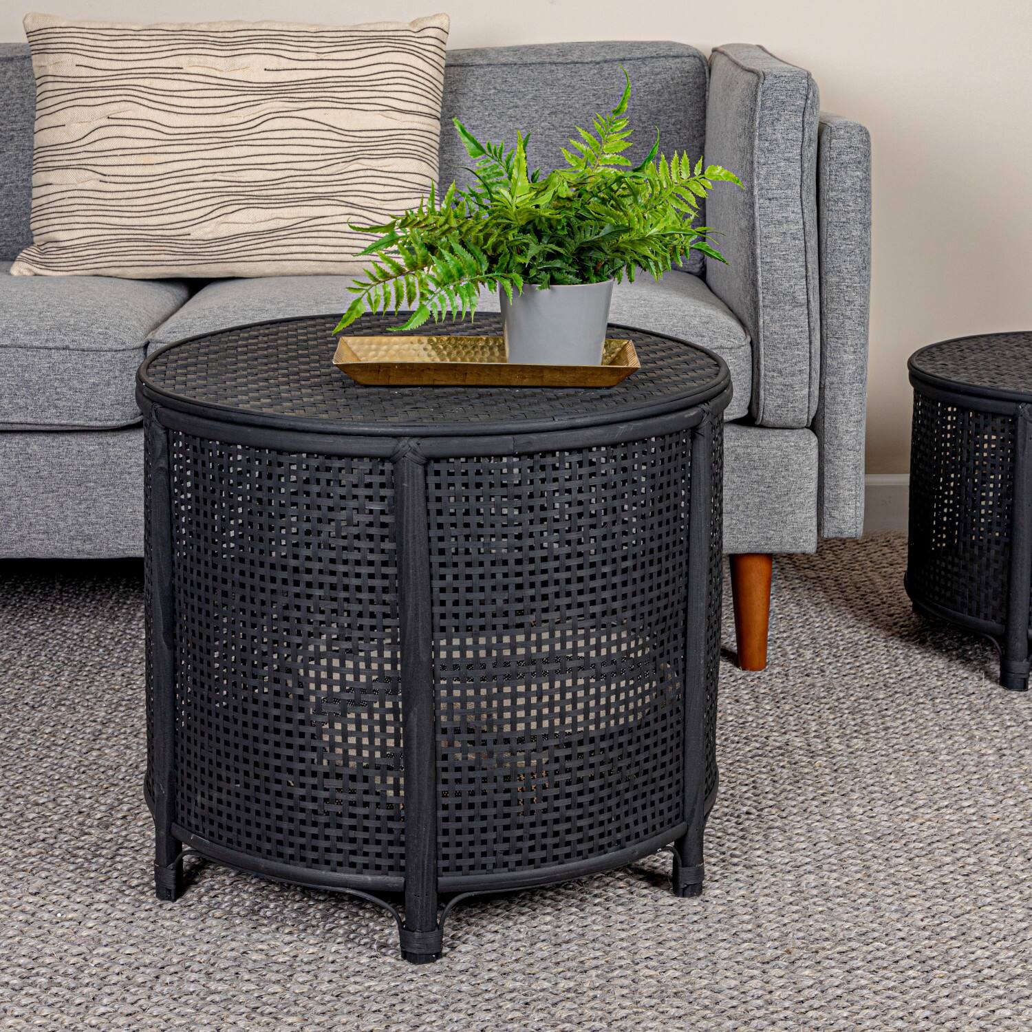 Hello Honey® Round Bamboo & Rattan Accent Table