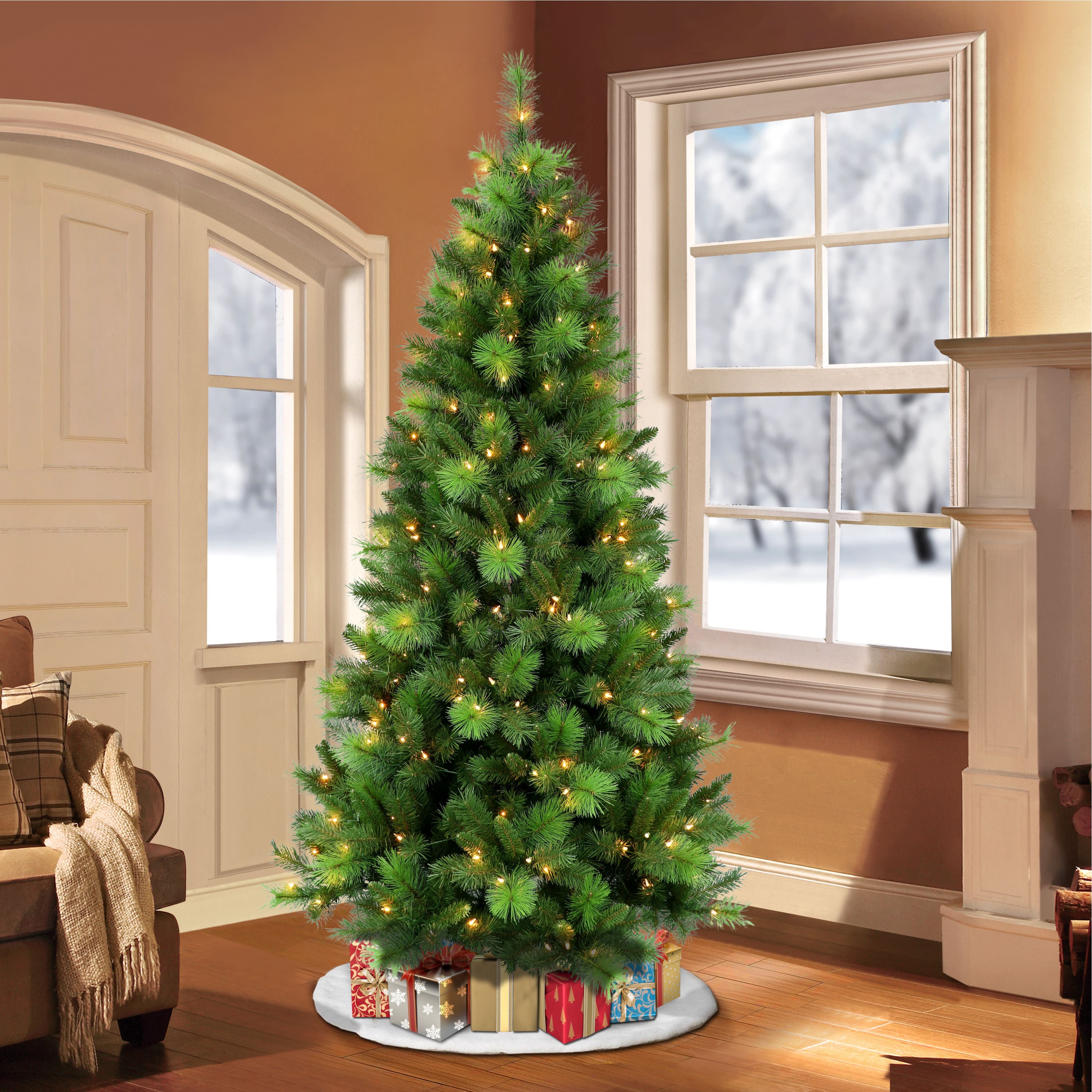 6.5ft. Pre-Lit Adirondack Pine Artificial Christmas Tree, Clear Lights ...