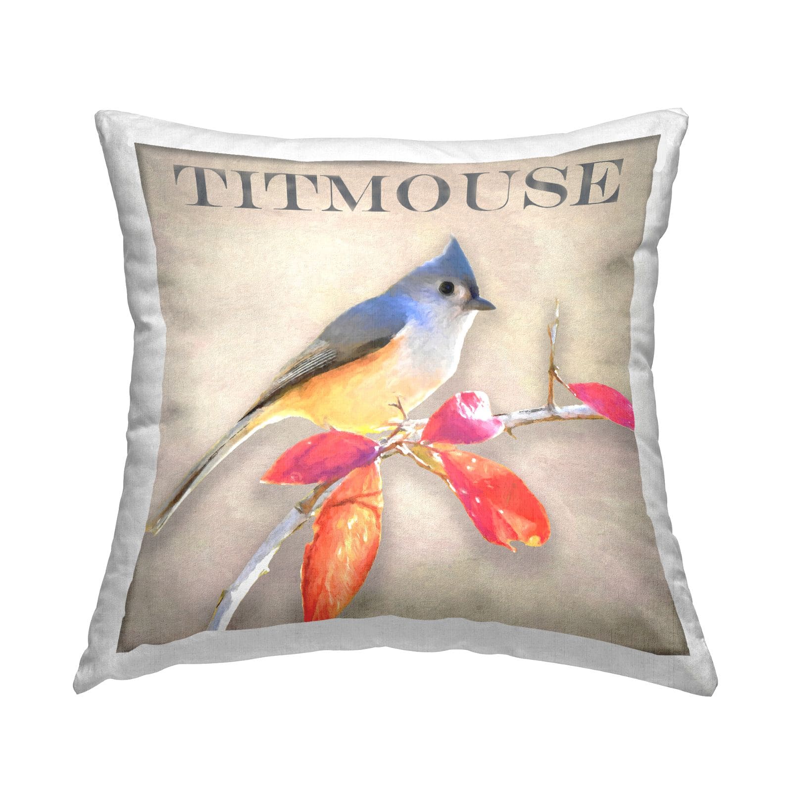 Stupell Industries Vivid Titmouse Bird Perched Nature Throw Pillow, 18&#x22; x 18&#x22;