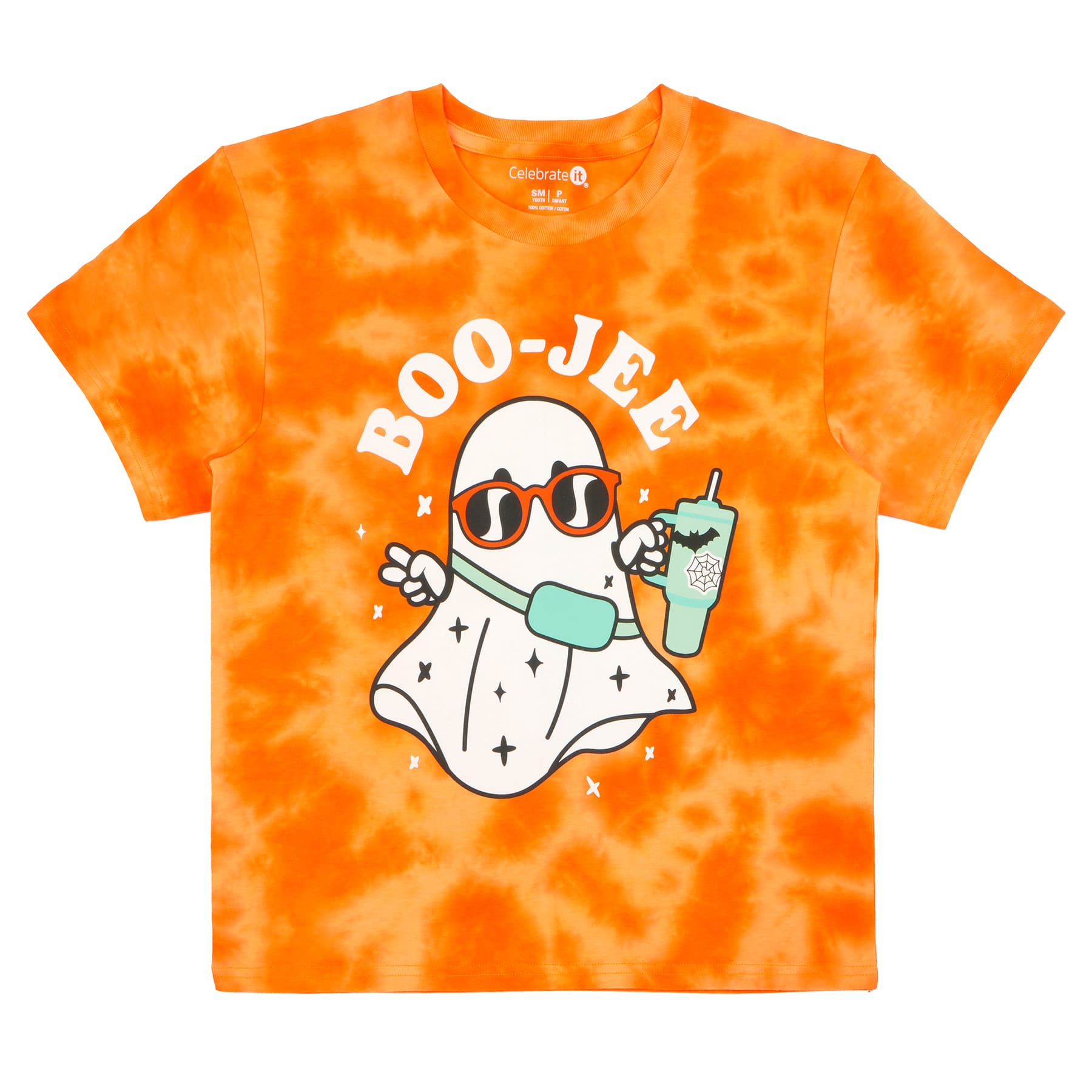 Orange Tie Dye Boo-Jee Ghost Youth Crew Neck T-Shirt by Celebrate It&#x2122;