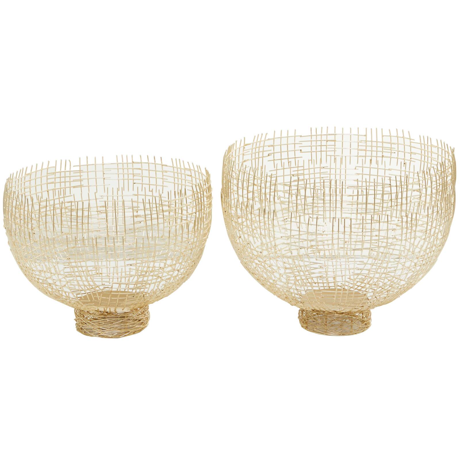 Gold Metal Cross Hatching Decorative Bowl Set