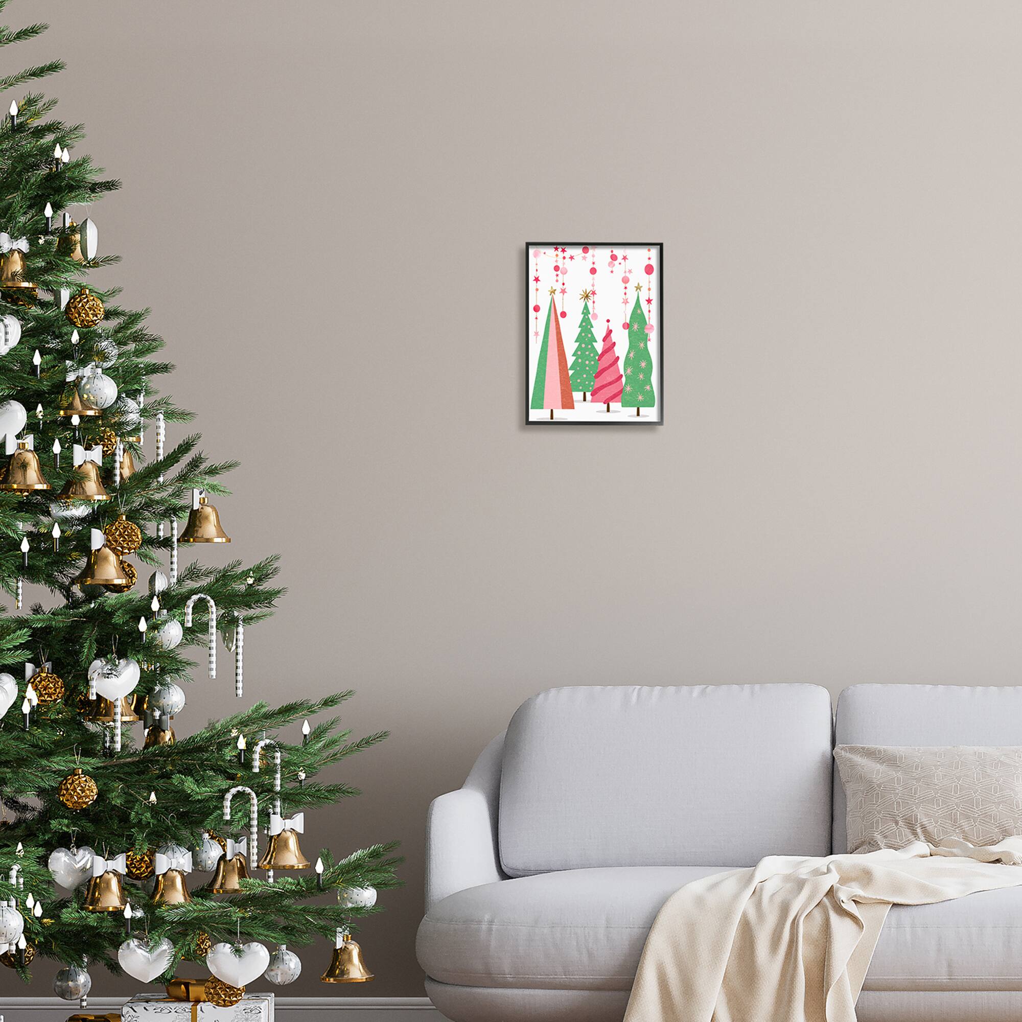 Stupell Industries Pink & Green Christmas Trees Framed Giclee Art