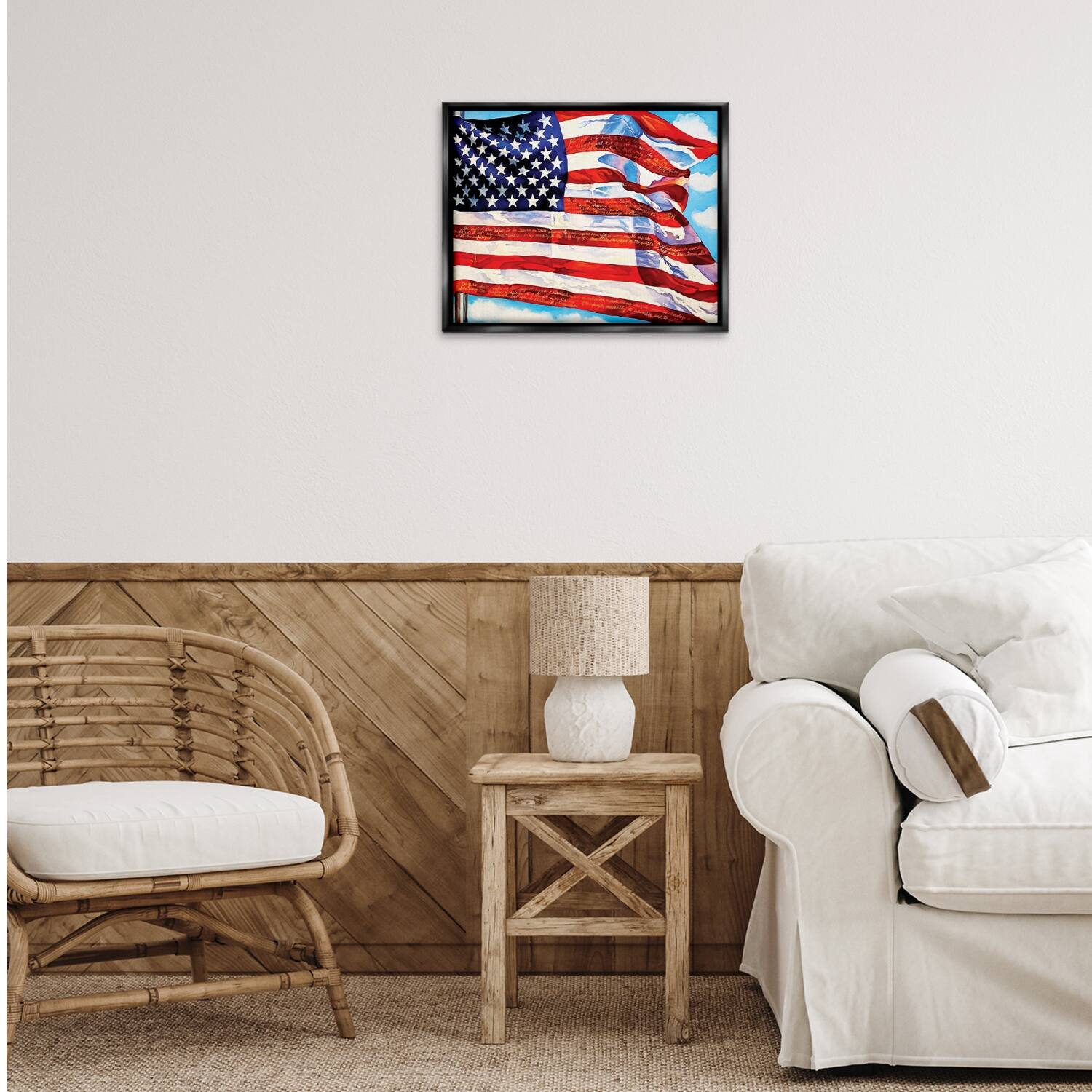 Stupell Industries Windblown American Flag Floater Framed Art