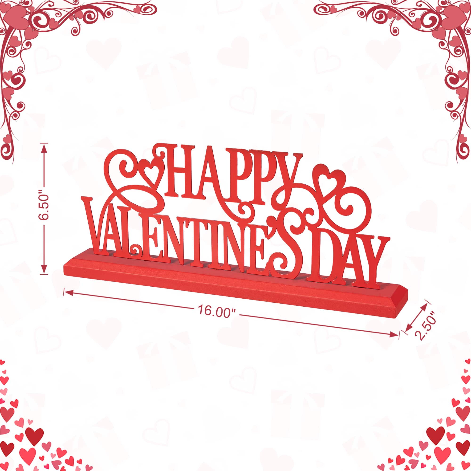 Glitzhome&#xAE; 16&#x22; Wooden &#x26; Metal Happy Valentine&#x27;s Day Table D&#xE9;cor