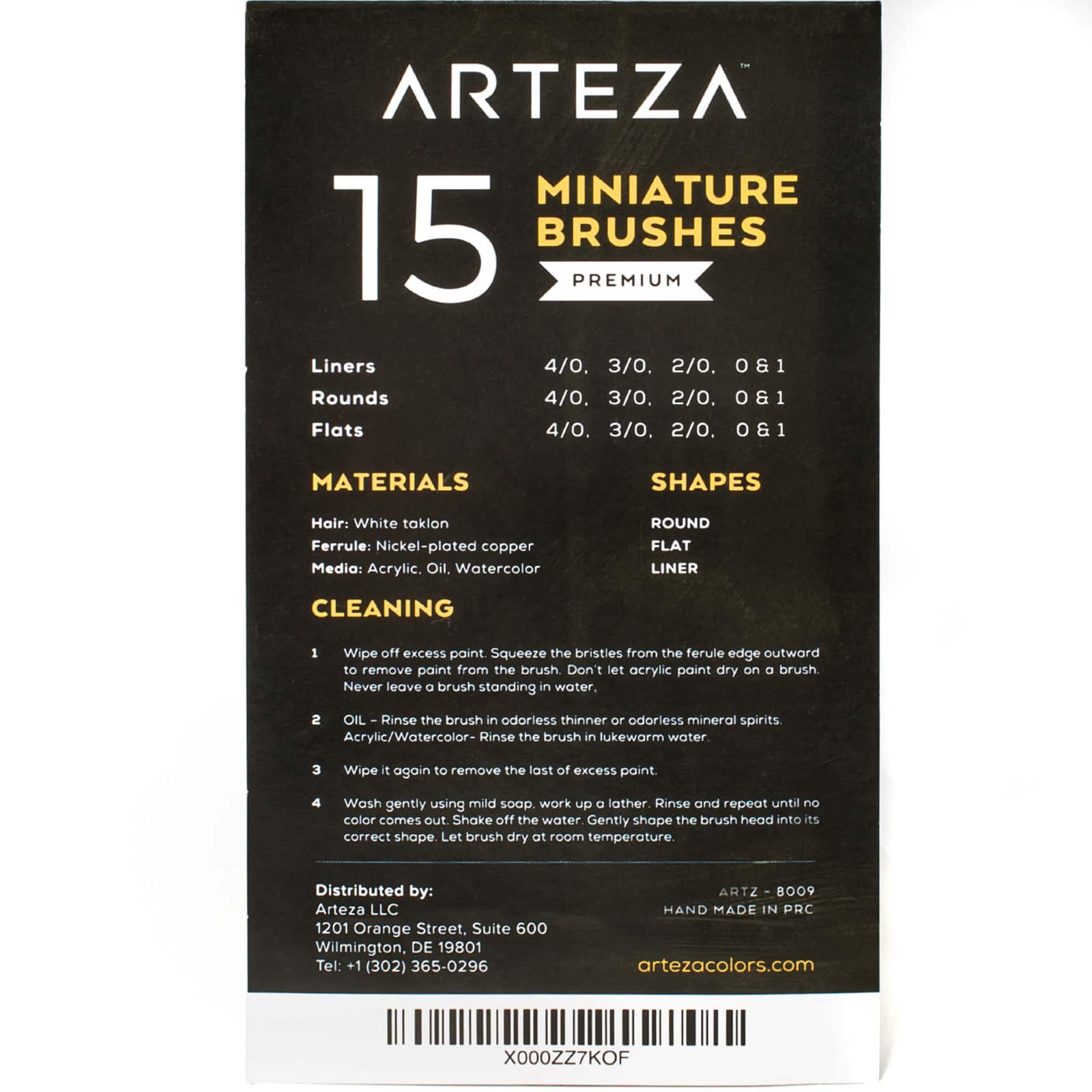 Arteza&#xAE; Handmade Taklon Hair 15 Piece Miniature Detail Paint Brush Set