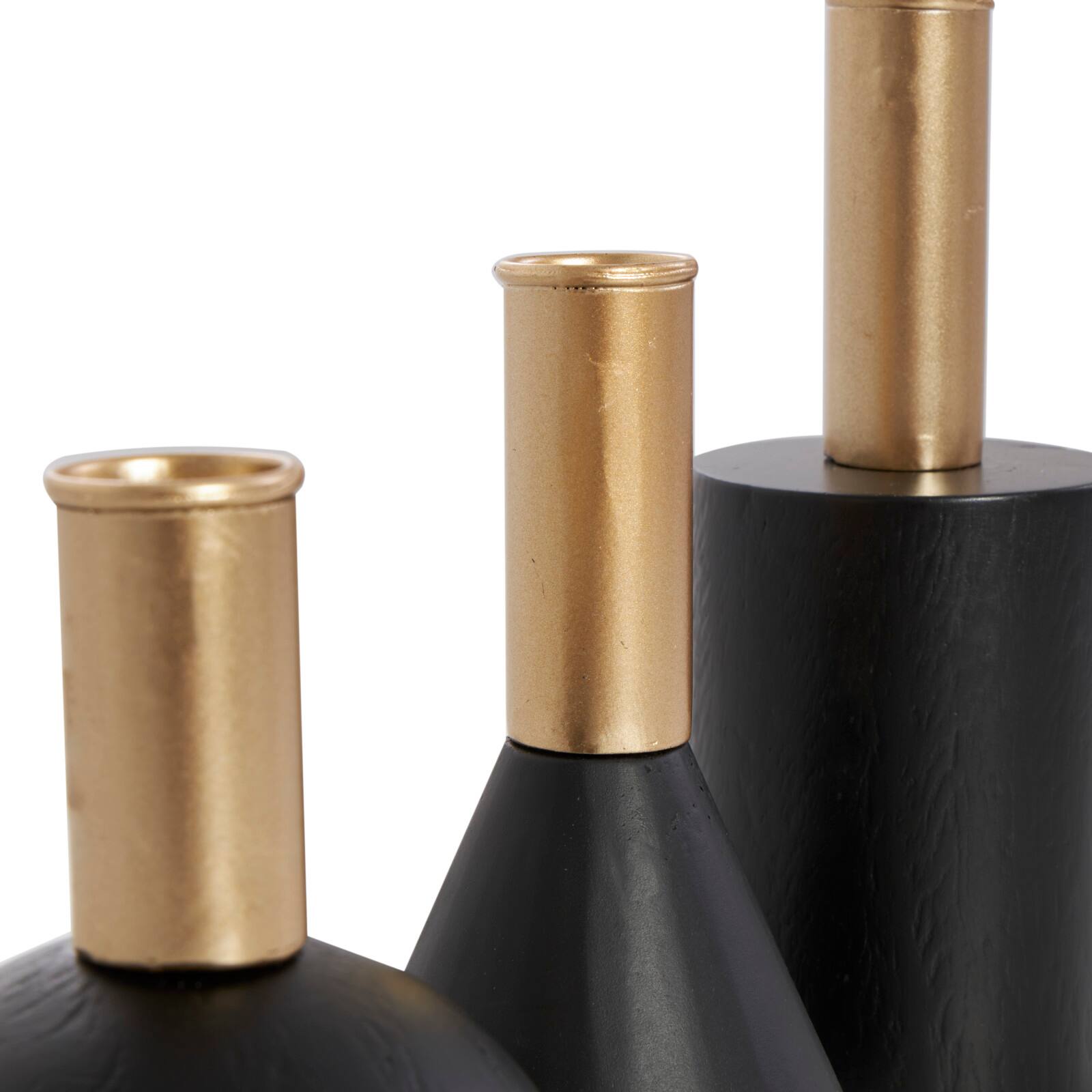 Black Wood Geometric Candle Holder Set