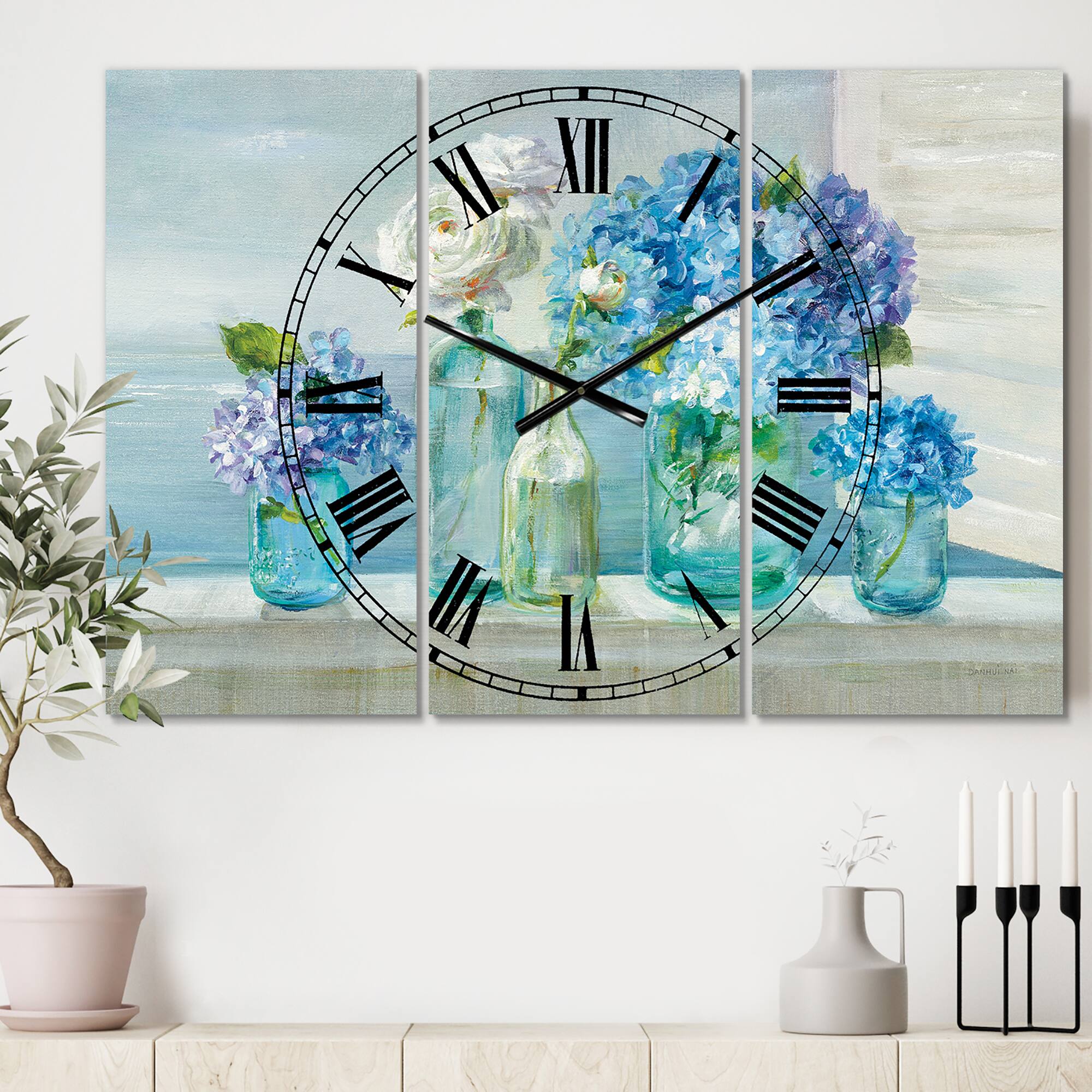 Designart 'Coastl Flowers Bouquets Coastal Multipanel Wall Clock
