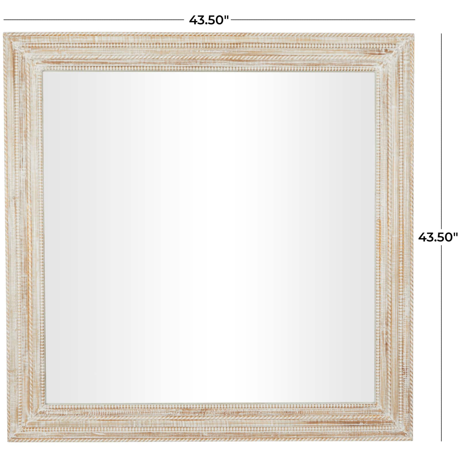 44" x 44" Handmade Cream Mango Wood Wall Mirror with Ribbed Edge Frame