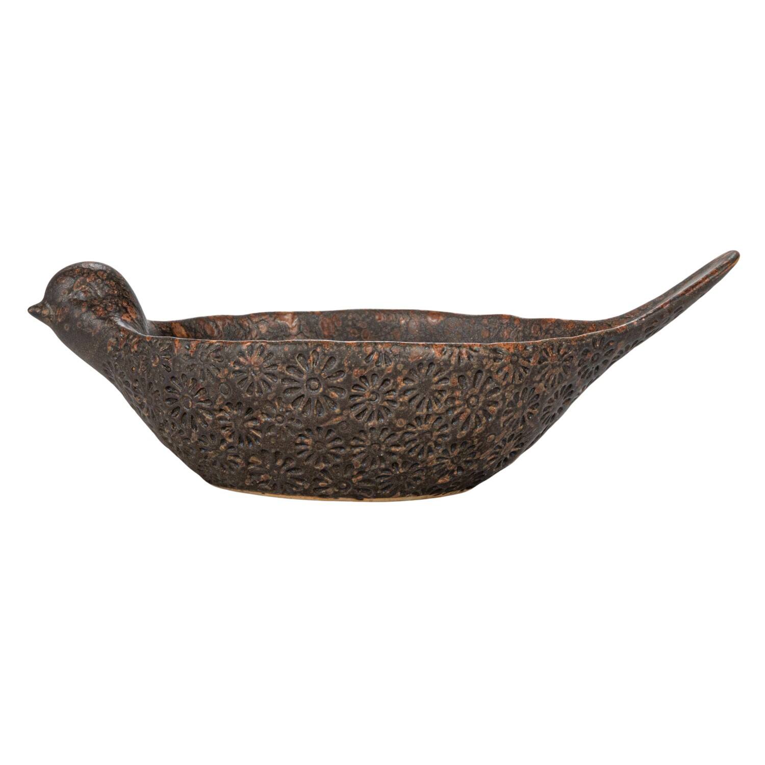 Hello Honey® 10" Brown Debossed Stoneware Bird Bowl with Reactive Glaze, 2ct.