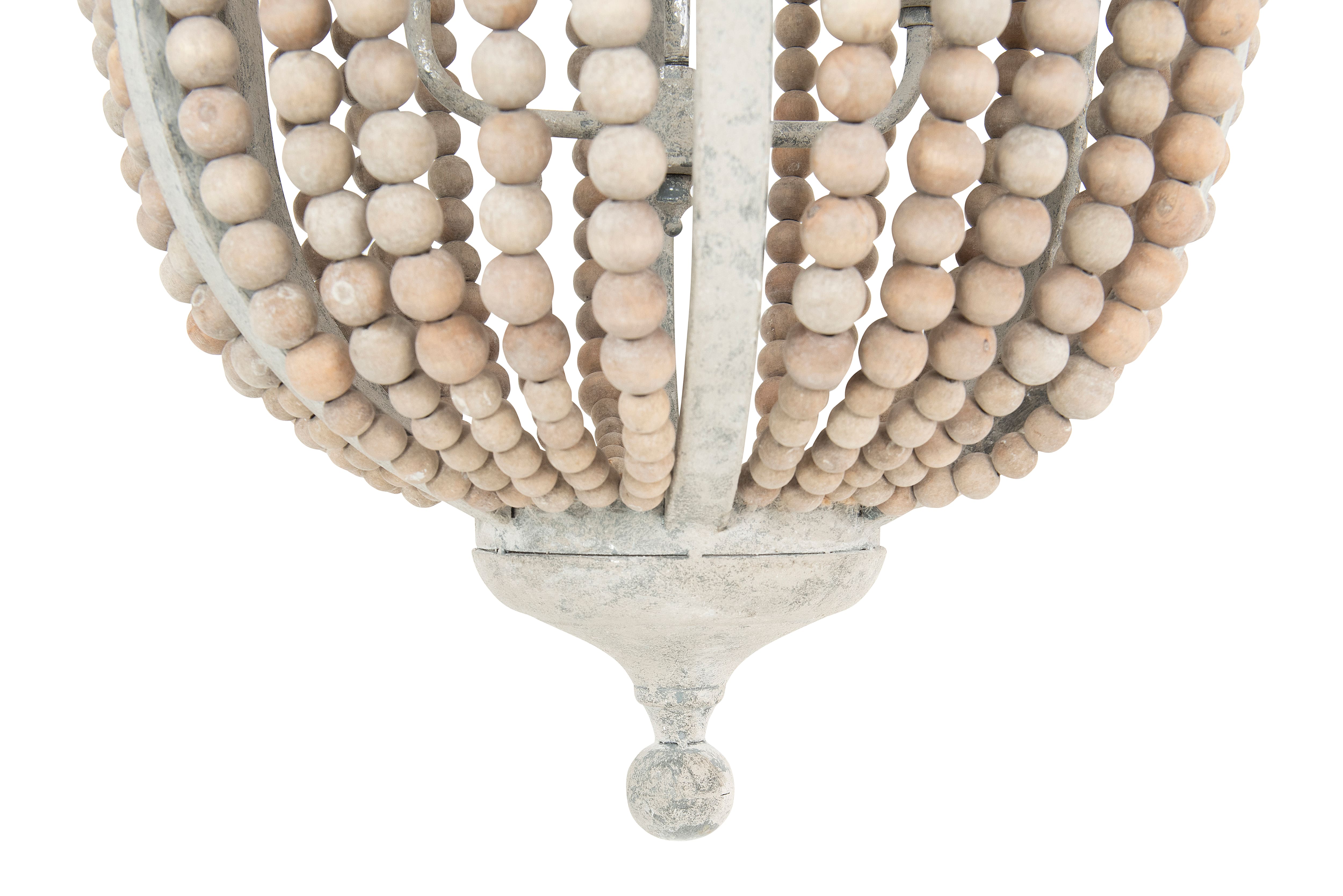 27&#x22; Metal Chandelier With Wood Beads