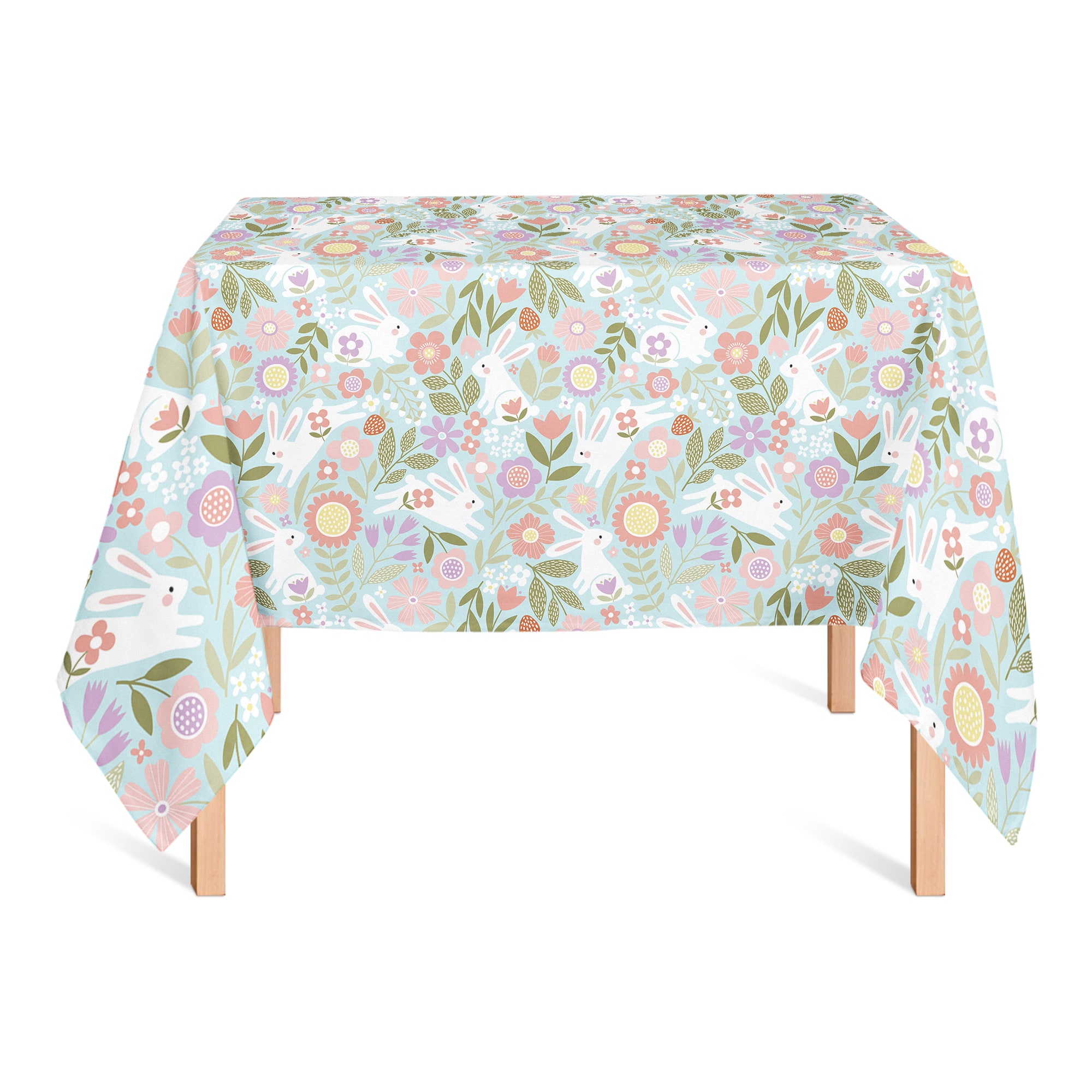 Pastel Bunny Floral Pattern 58&#x22; x 58&#x22; Tablecloth