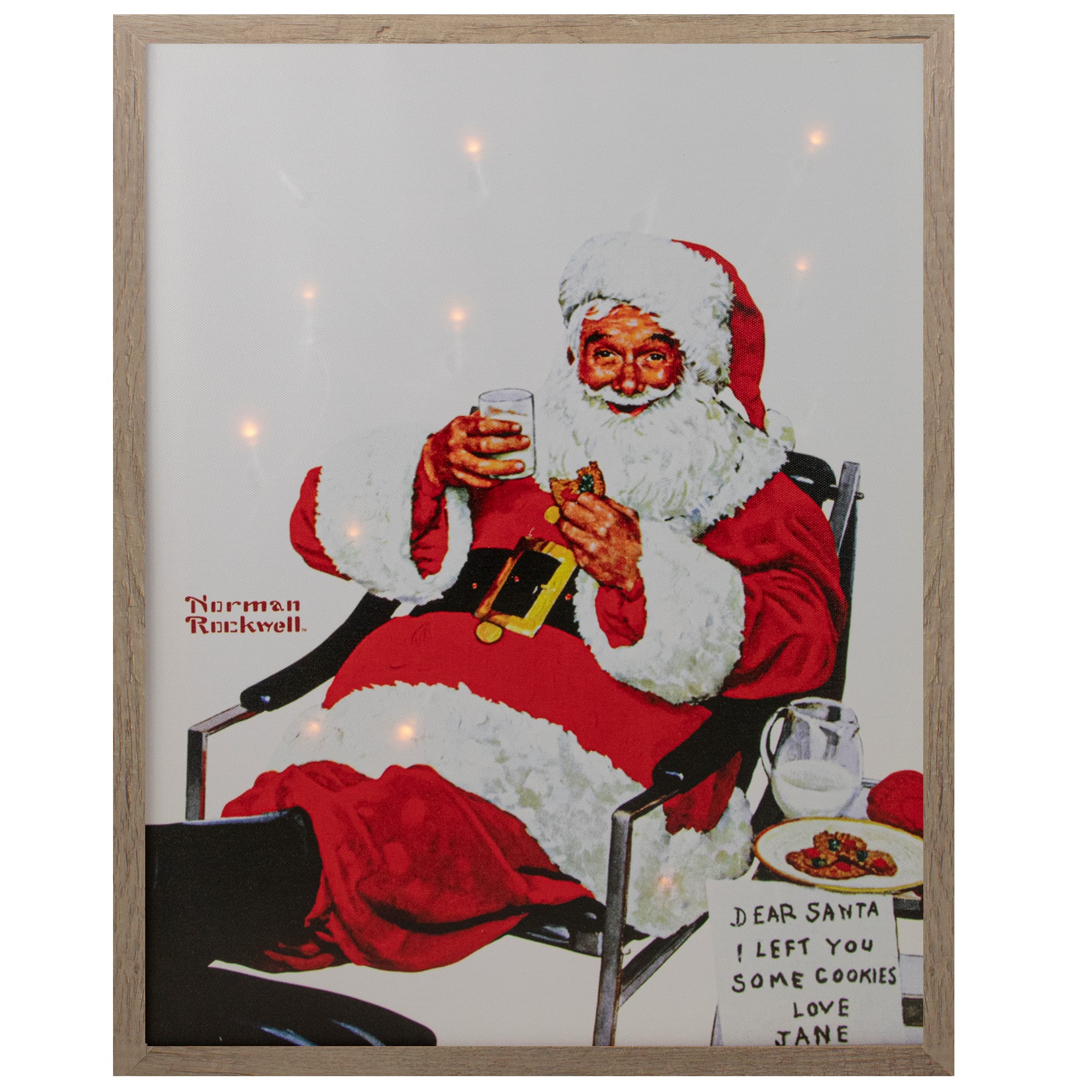 19&#x22; Lighted Norman Rockwell &#x27;Santa Eating Milk and Cookies&#x27; Christmas Wall Art