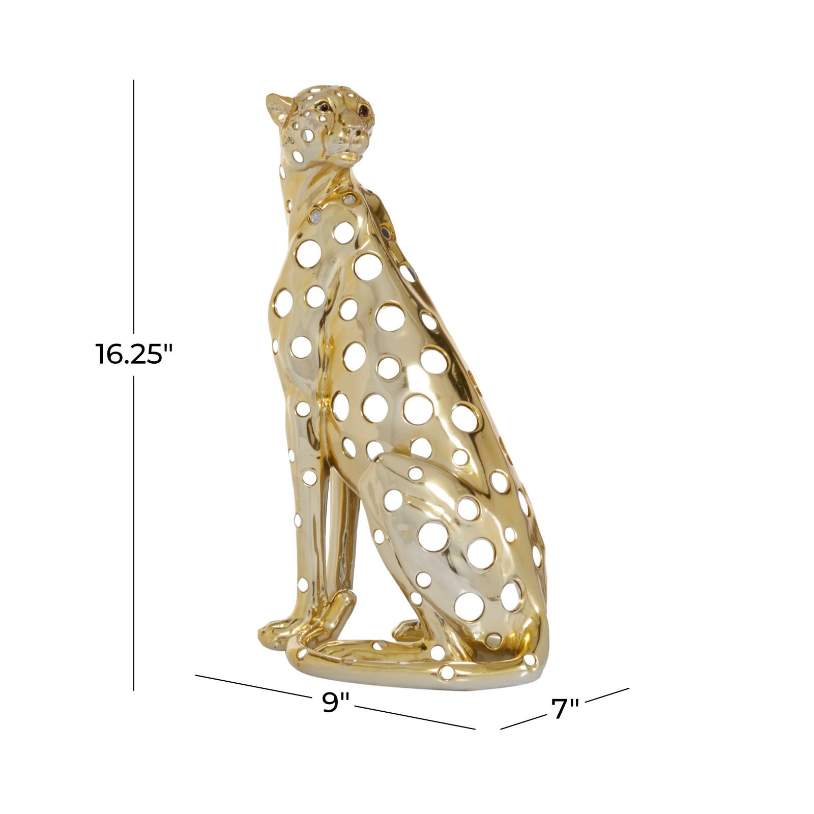 16&#x22; Gold Leopard Glam Statue
