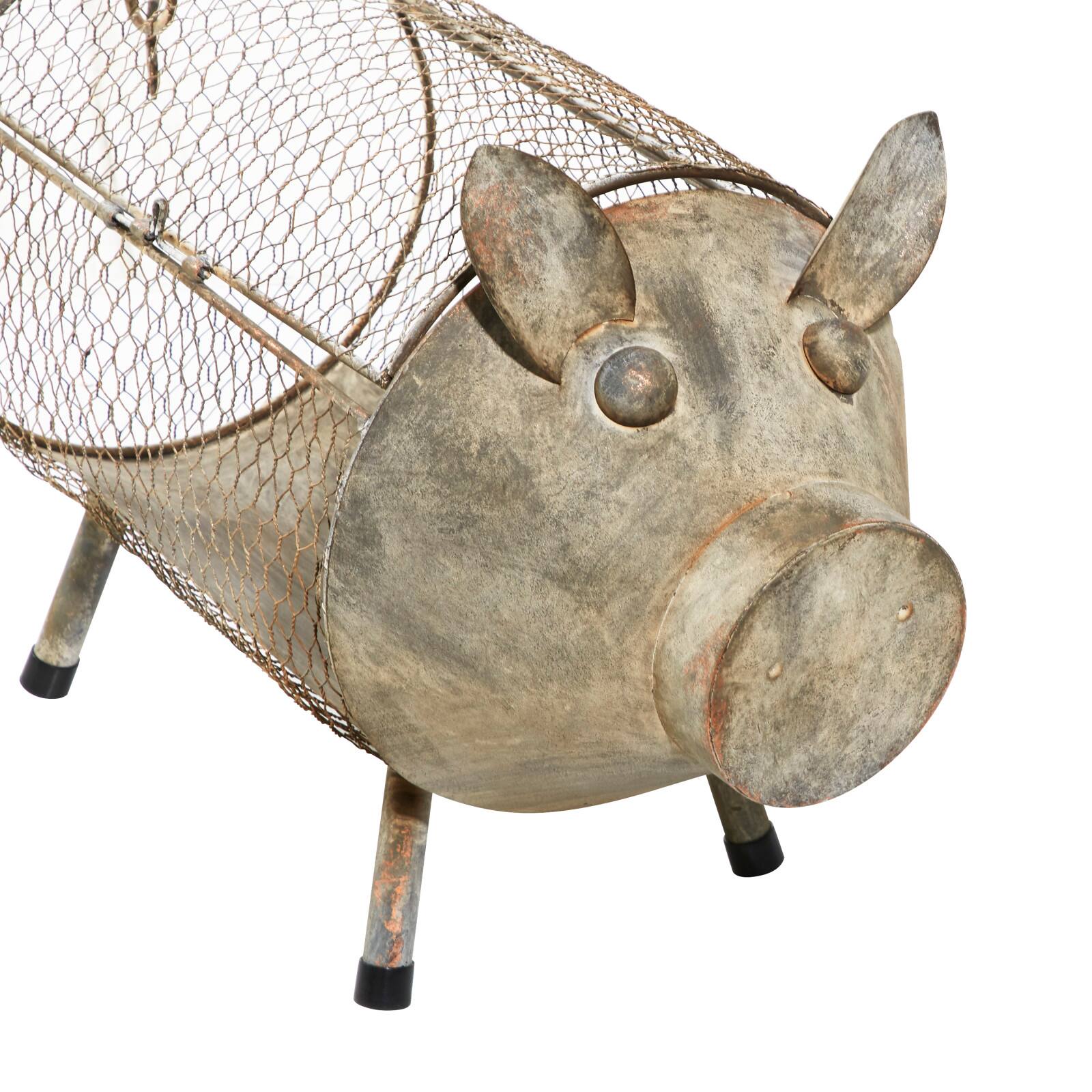 Gray Distressed Metal Farmhouse Pig Planter Set
