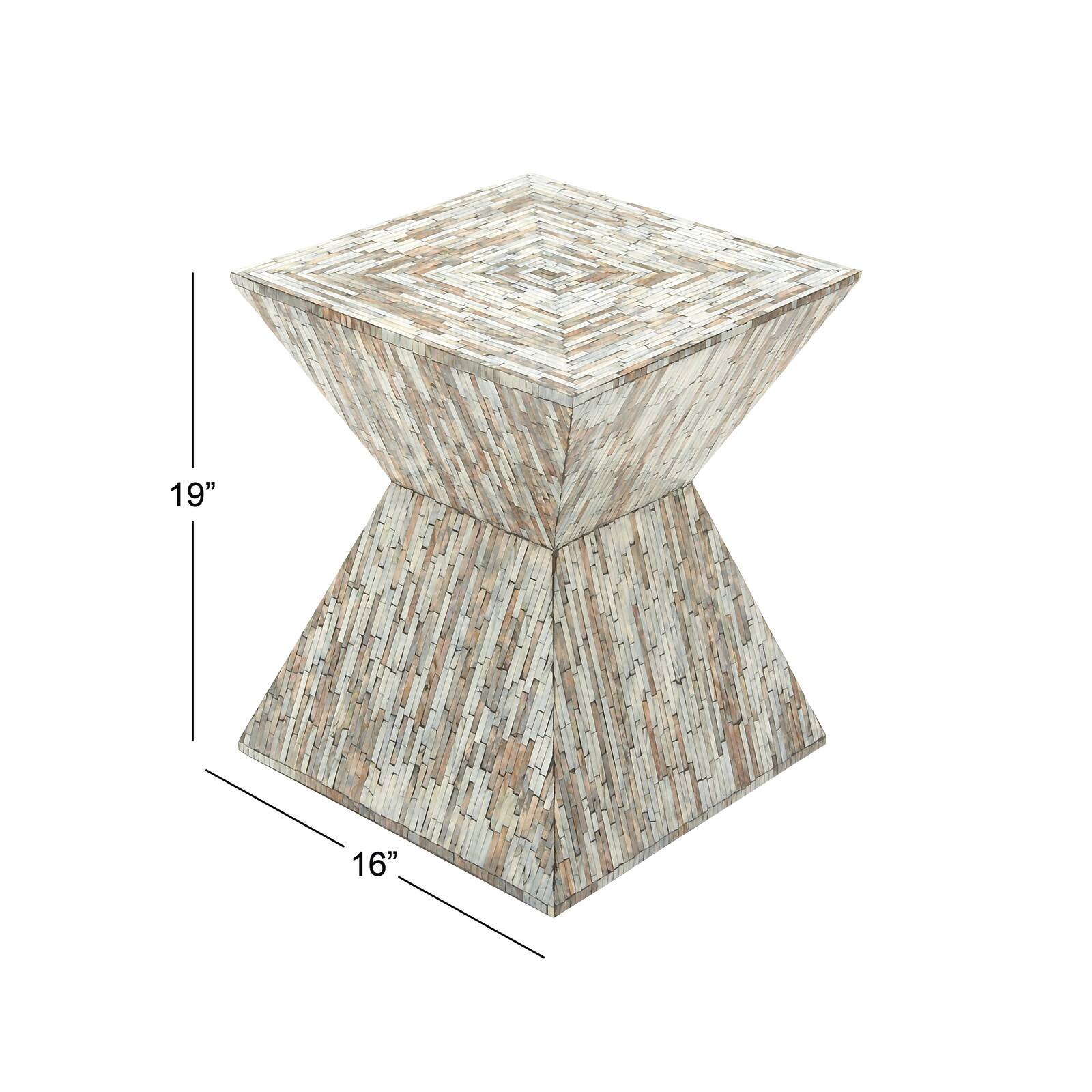 19" Multi Mussel Shells & Wood Contemporary Accent Table