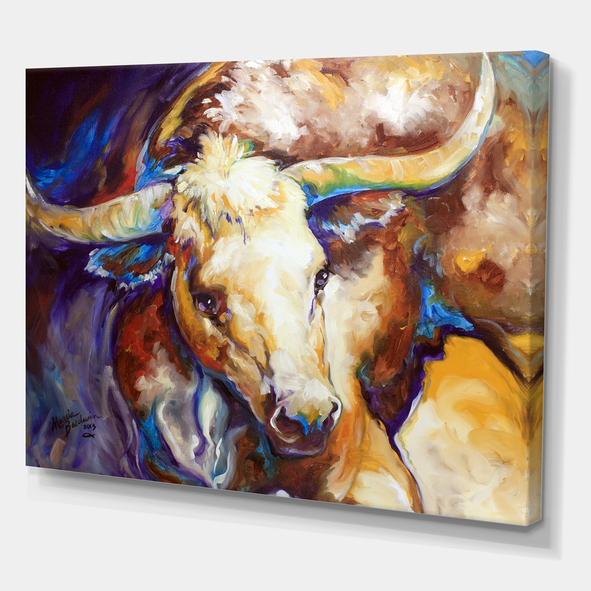 Designart - Power Longhorn Abstract - Cottage Canvas Wall Art