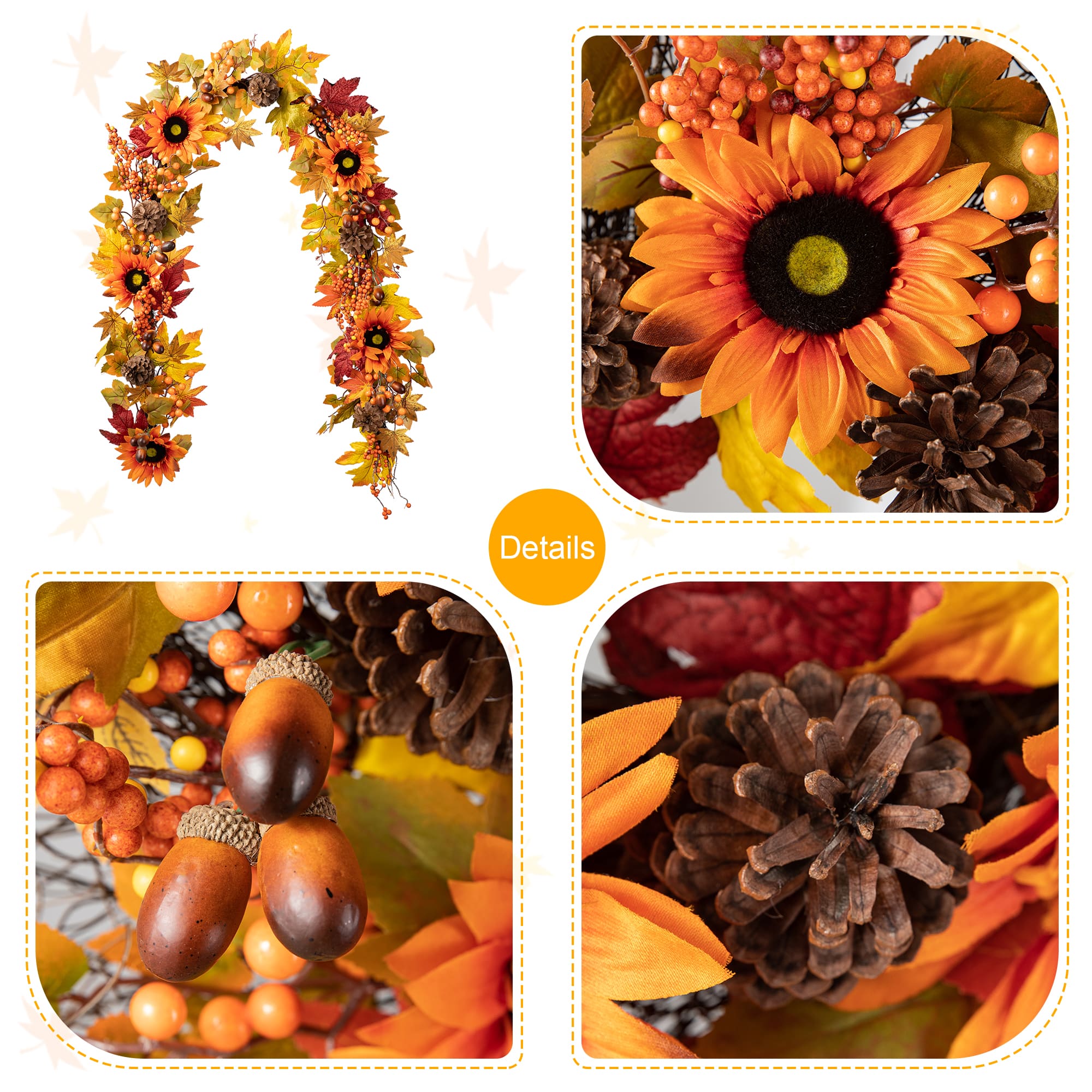 Glitzhome® 6ft. Fall Sunflower, Maple Leaf & Berry Garland