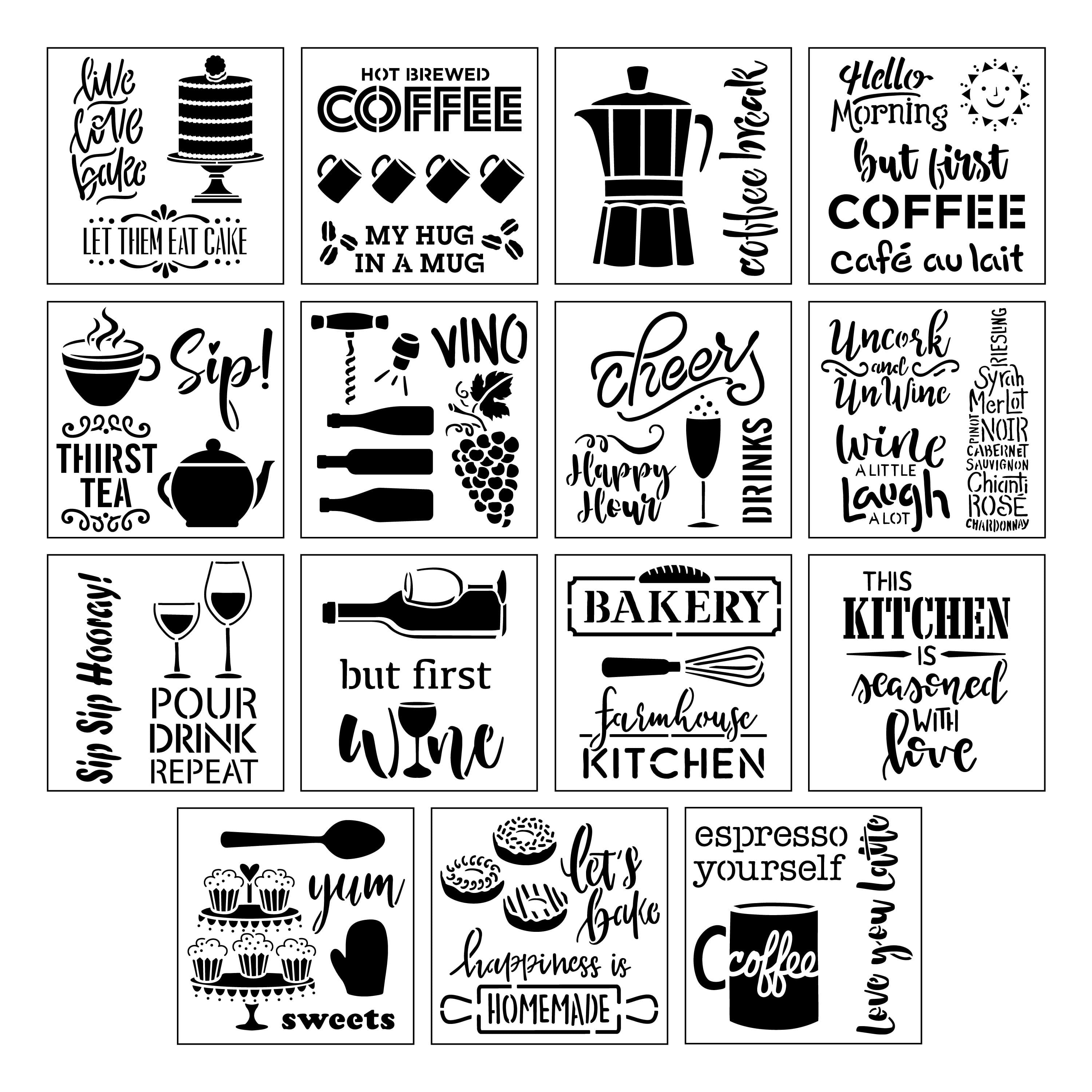 6 Pack: Coffee &#x26; Wine Stencils by Craft Smart&#xAE;, 12&#x22; x 12&#x22;