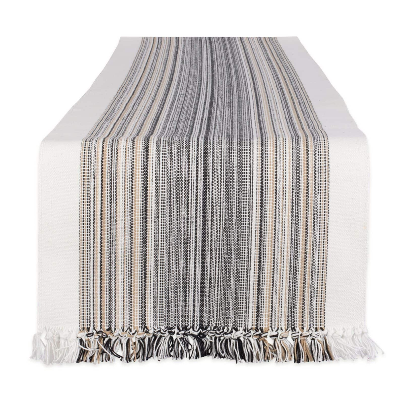 DII&#xAE; 108&#x22; Black Striped Fringed Table Runner