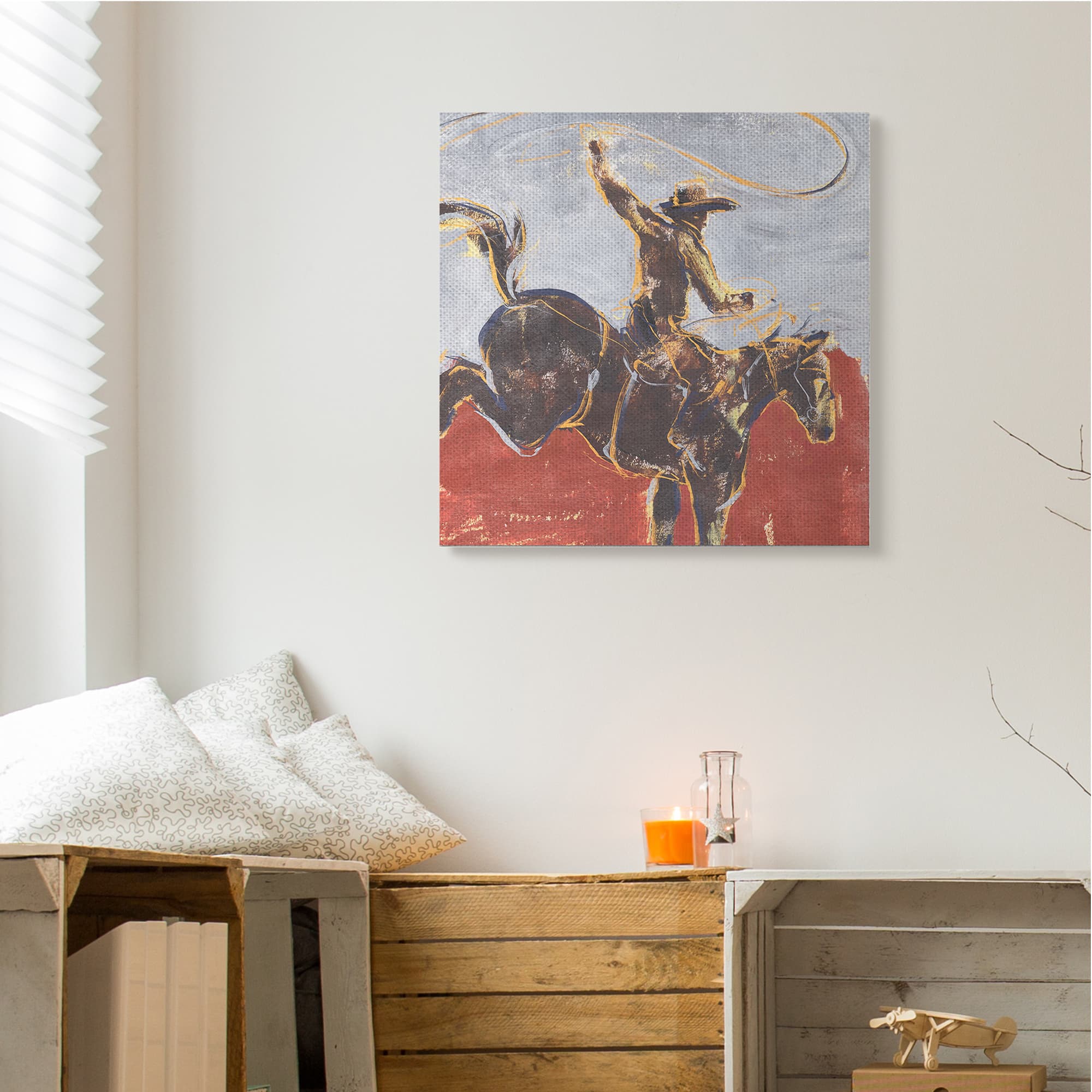 Stupell Industries Rustic Western Cowboy Wild Horse Lasso Canvas Wall Art