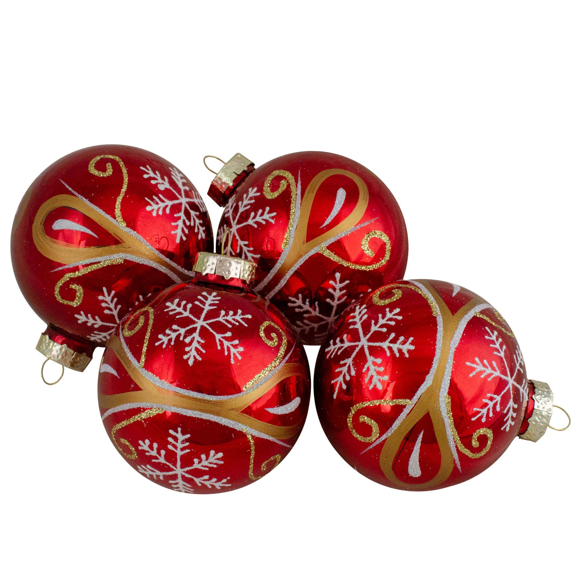 4ct. 2.5" Red and Gold Glass Hanging Christmas Ball Ornaments