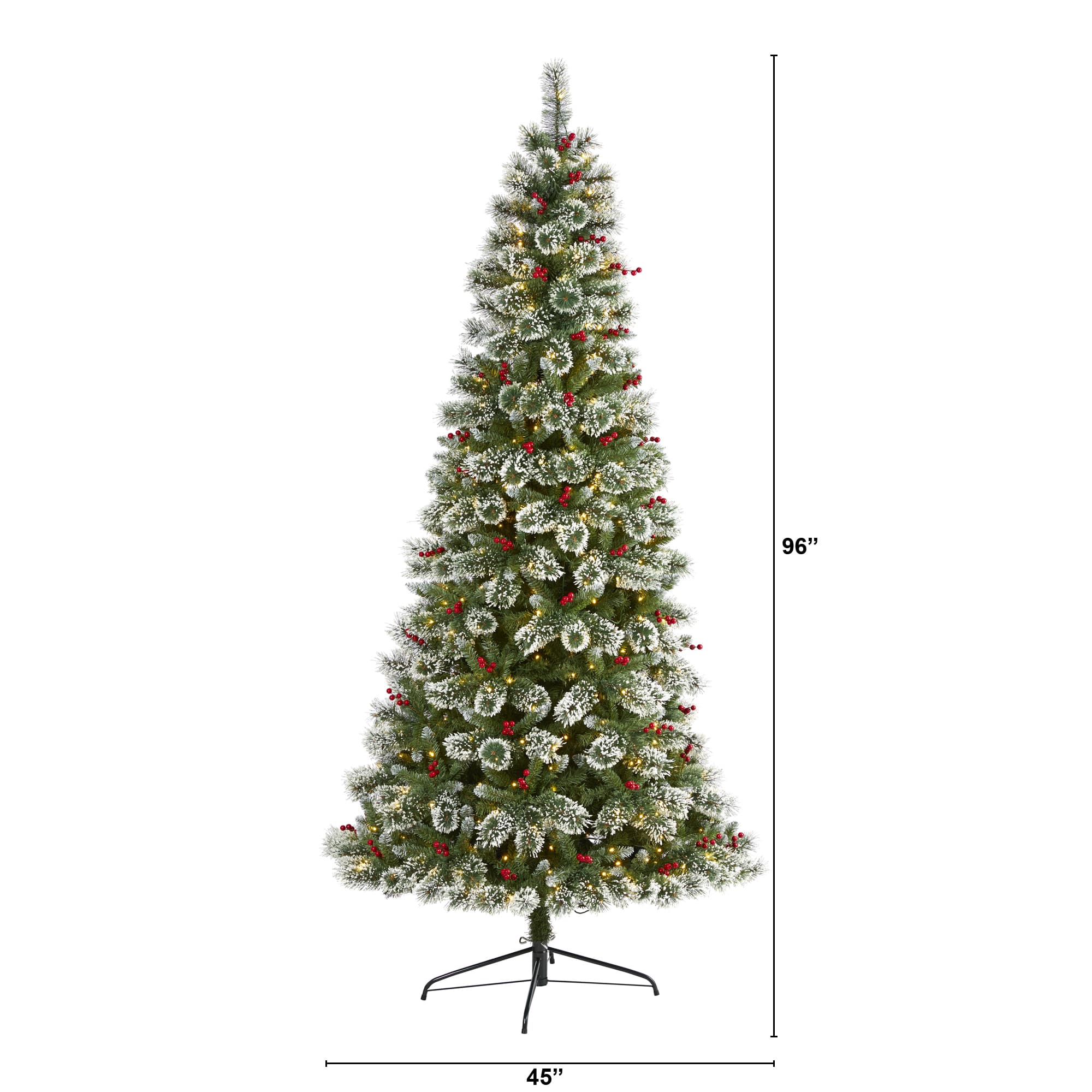 8ft. Pre-Lit Frosted Swiss Pine & Berries Artificial Christmas Tree with Clear LED Lights