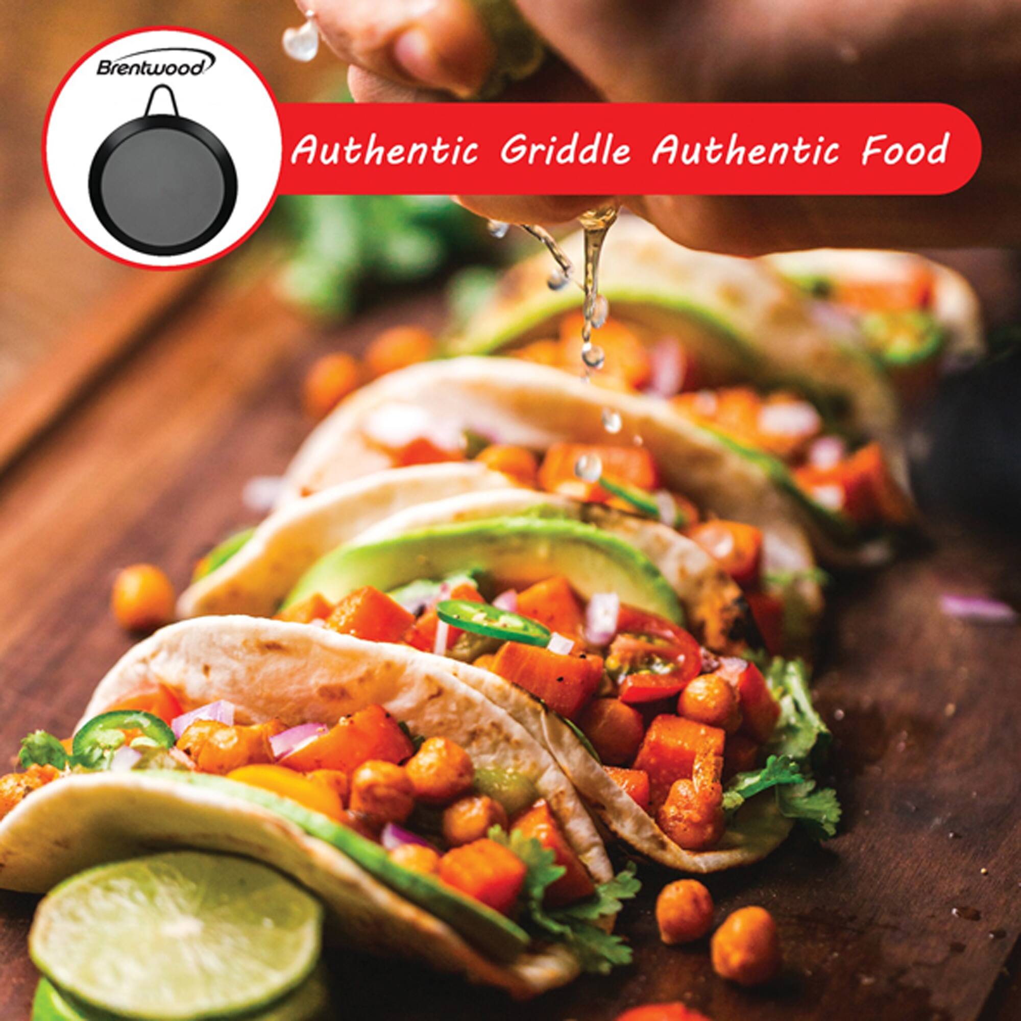 Brentwood 9.5" Single Burner Carbon Steel Nonstick Comal Griddle