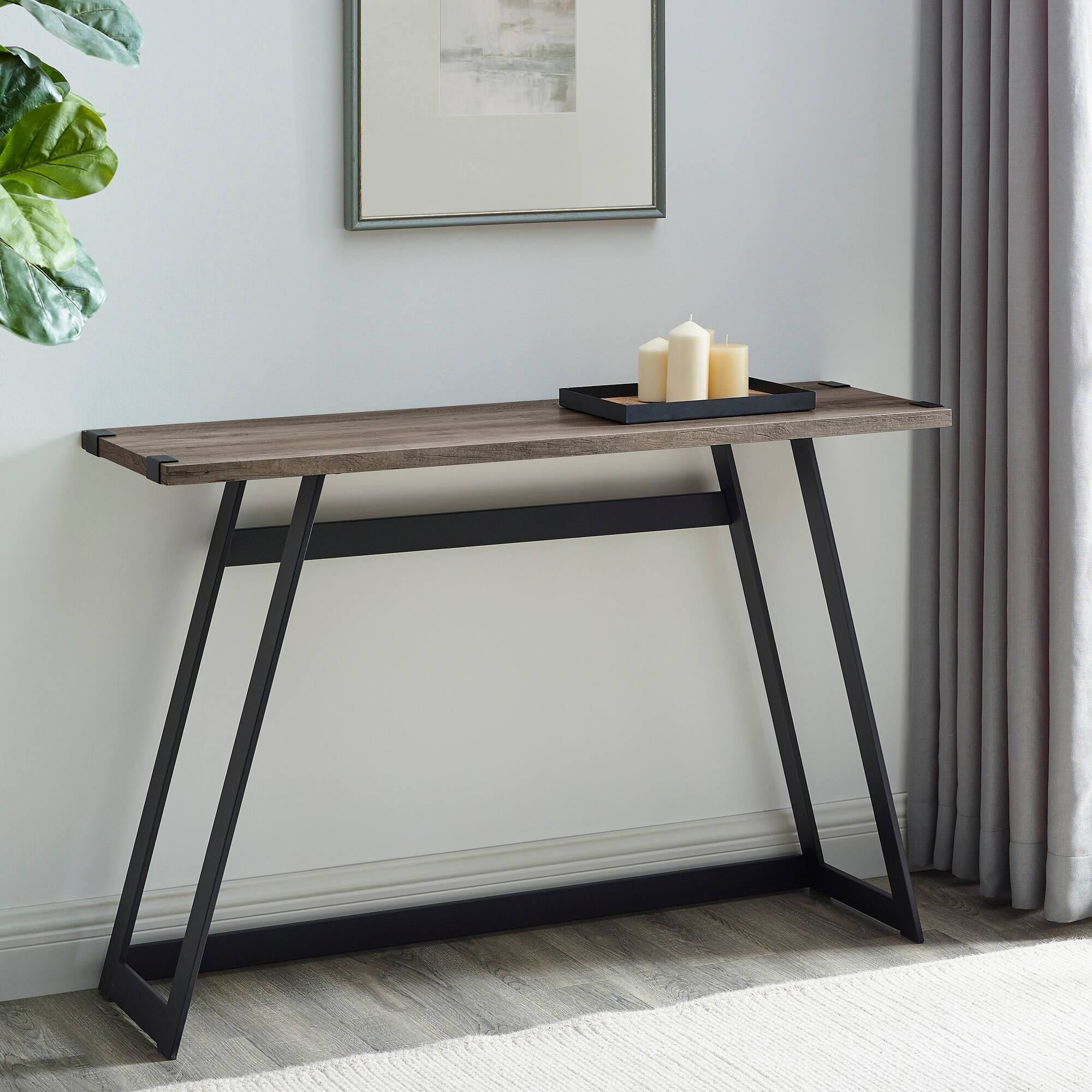 Walker Edison Gray Wash Faux Wrap Modern Industrial Entry Table