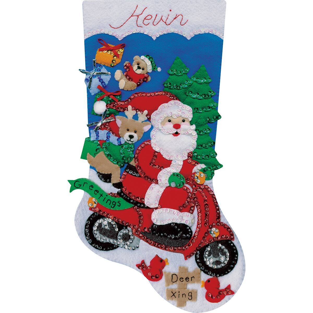 Design Works&#x2122; Scooter Santa Stocking Applique Kit