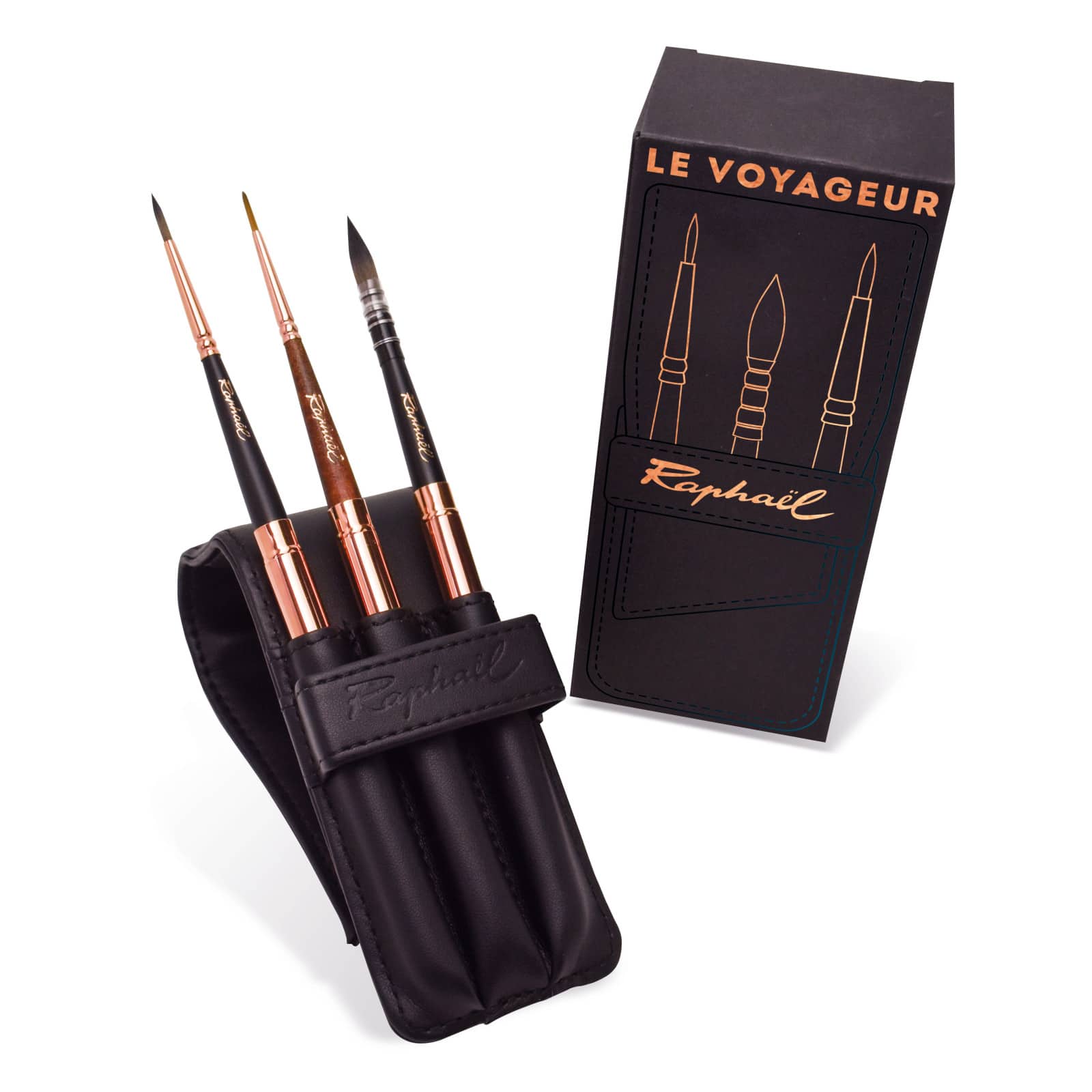 Rapha&#xEB;l Le Voyageur Black Wallet 3 Brush Travel Set
