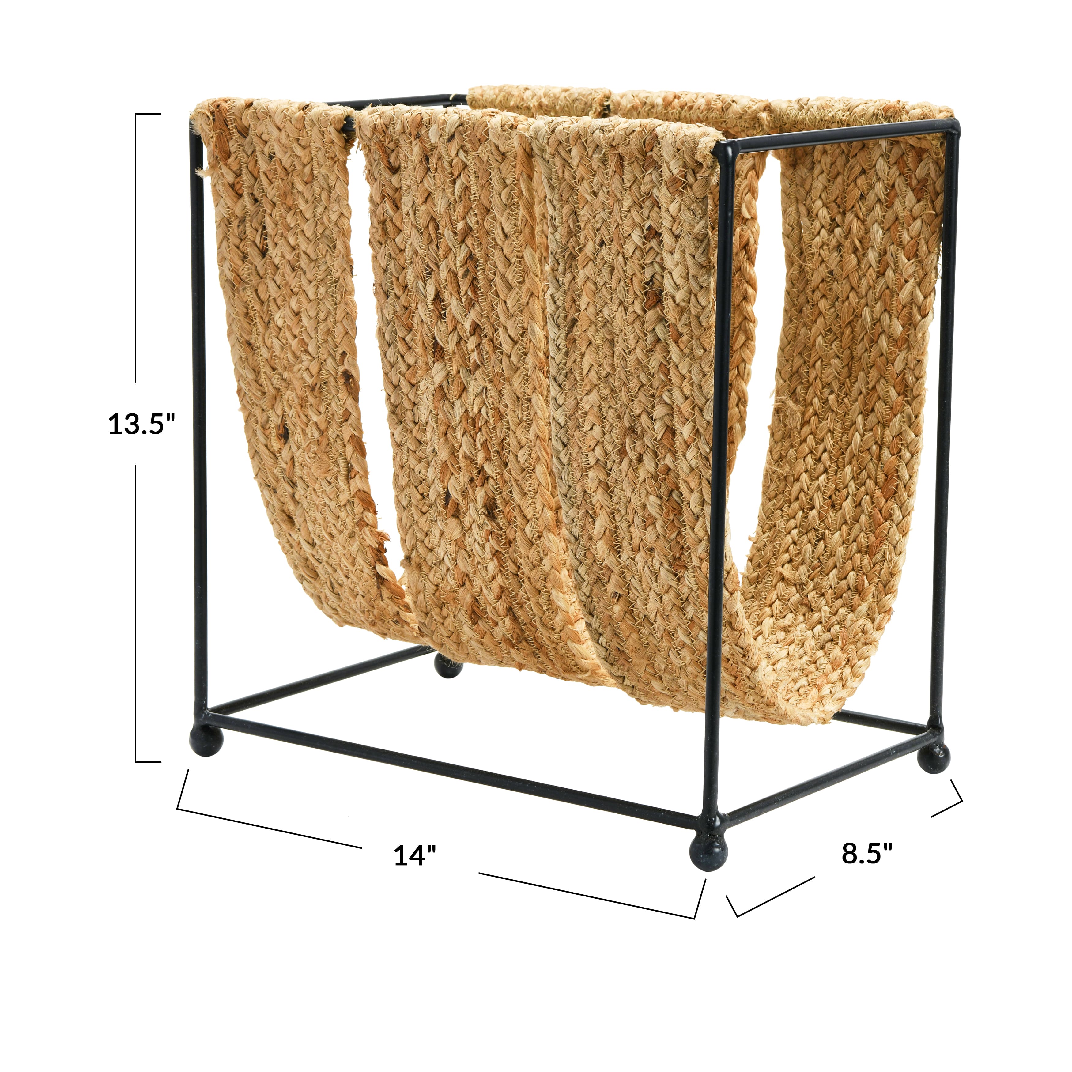 Natural &#x26; Black Woven Jute &#x26; Metal Magazine Holder