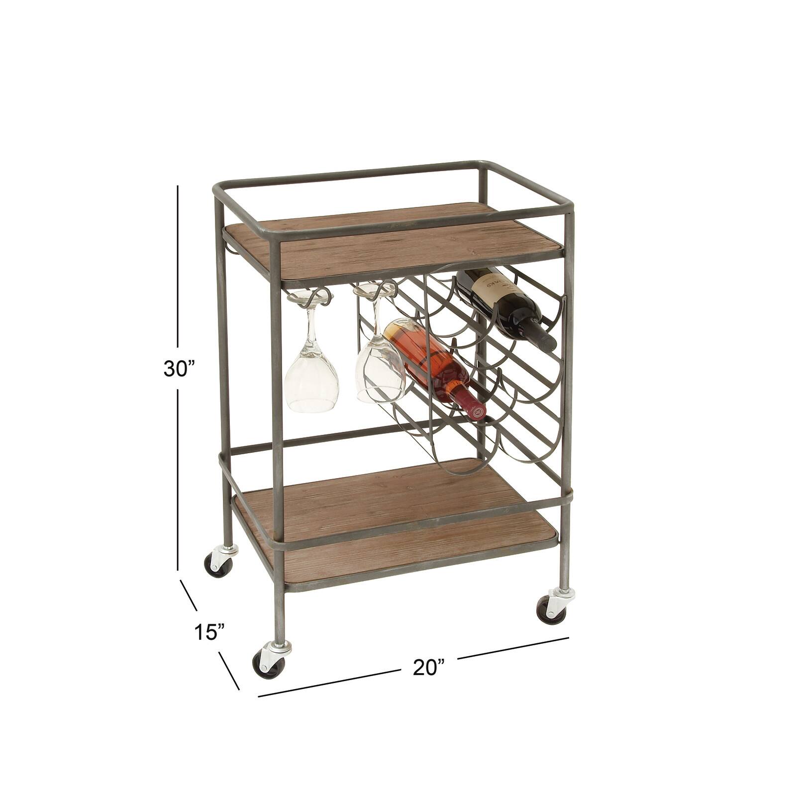 2-Tier Brown Chinese Fir and Metal Industrial Bar Cart
