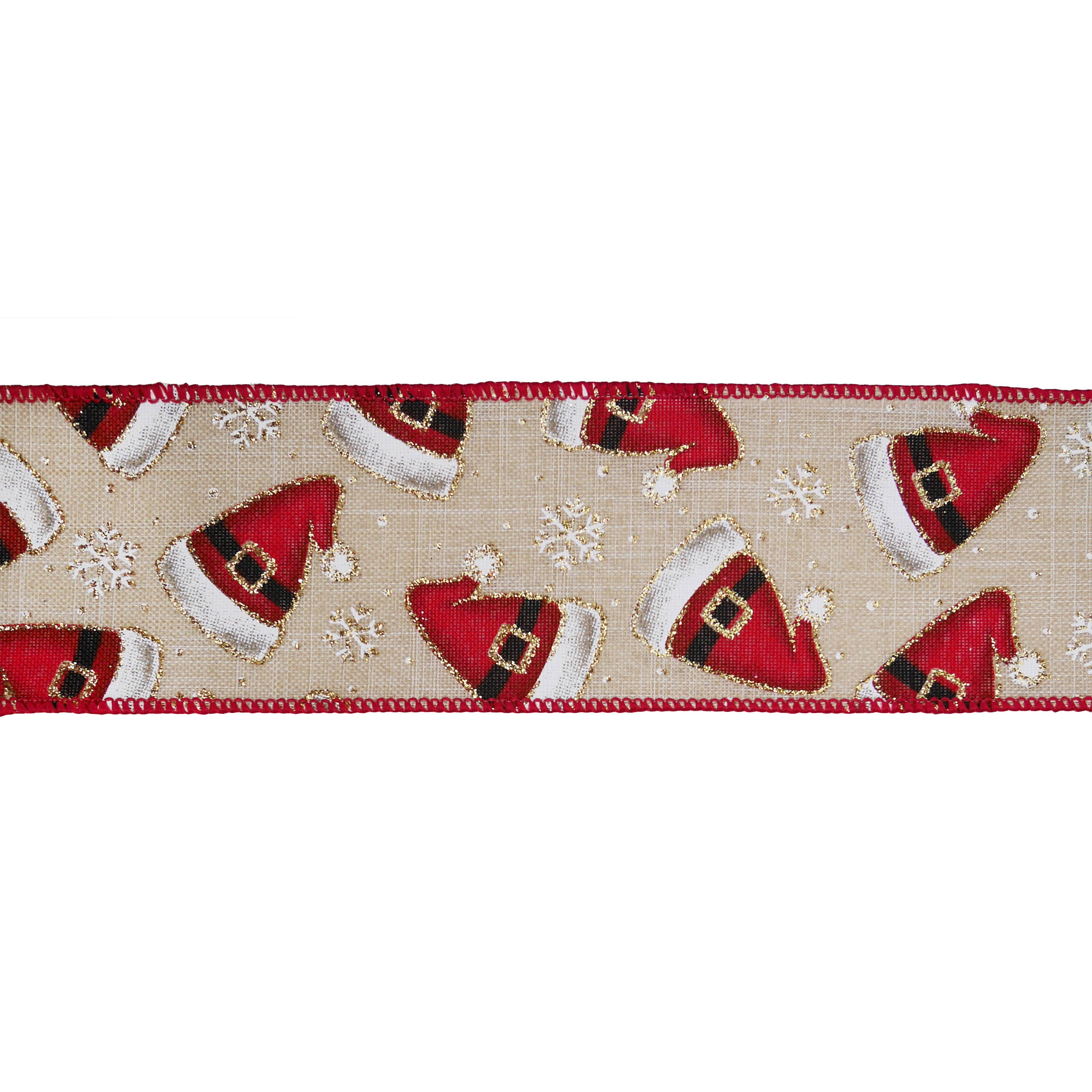 2.5&#x22; x 20ft. Santa Hat Faux Linen Wired Ribbon by Celebrate It&#xAE;