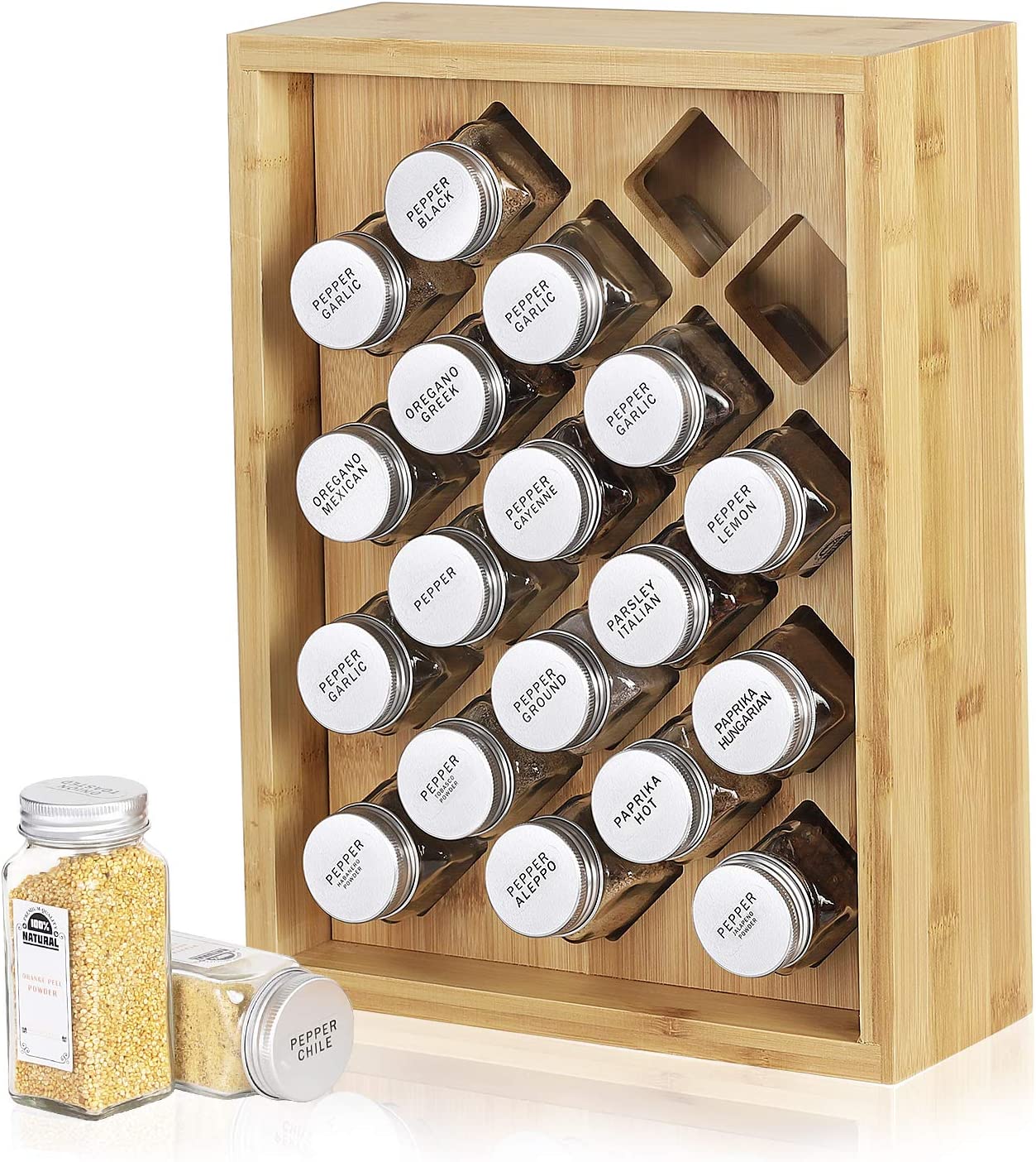 Brand New Kamenstein Criss-Cross Bamboo Spice Rack with 18 FULL spice jars