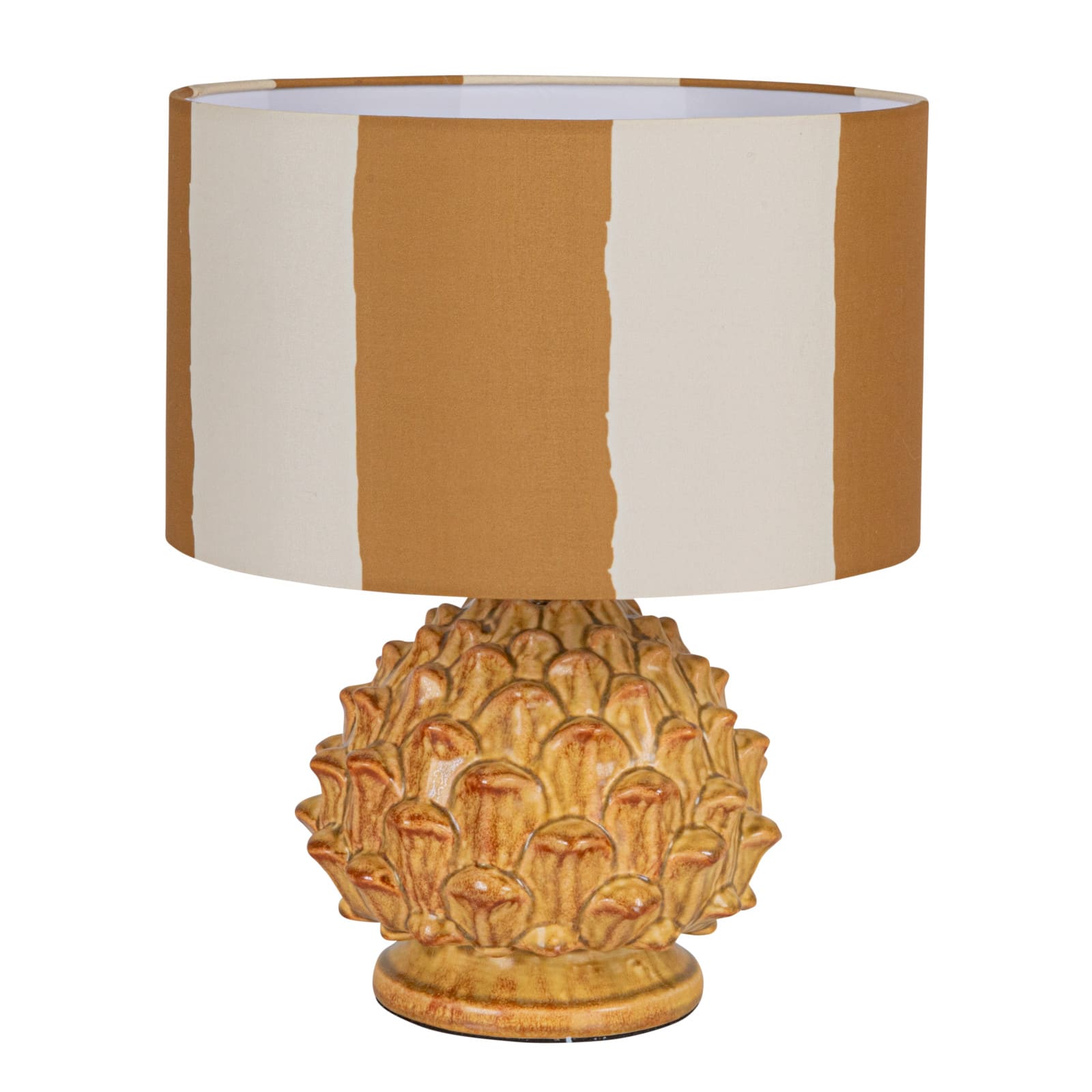 Hello Honey&#xAE; 14.75&#x22; Mustard &#x26; Cream Artichoke Finial Stoneware Table Lamp, 2ct.