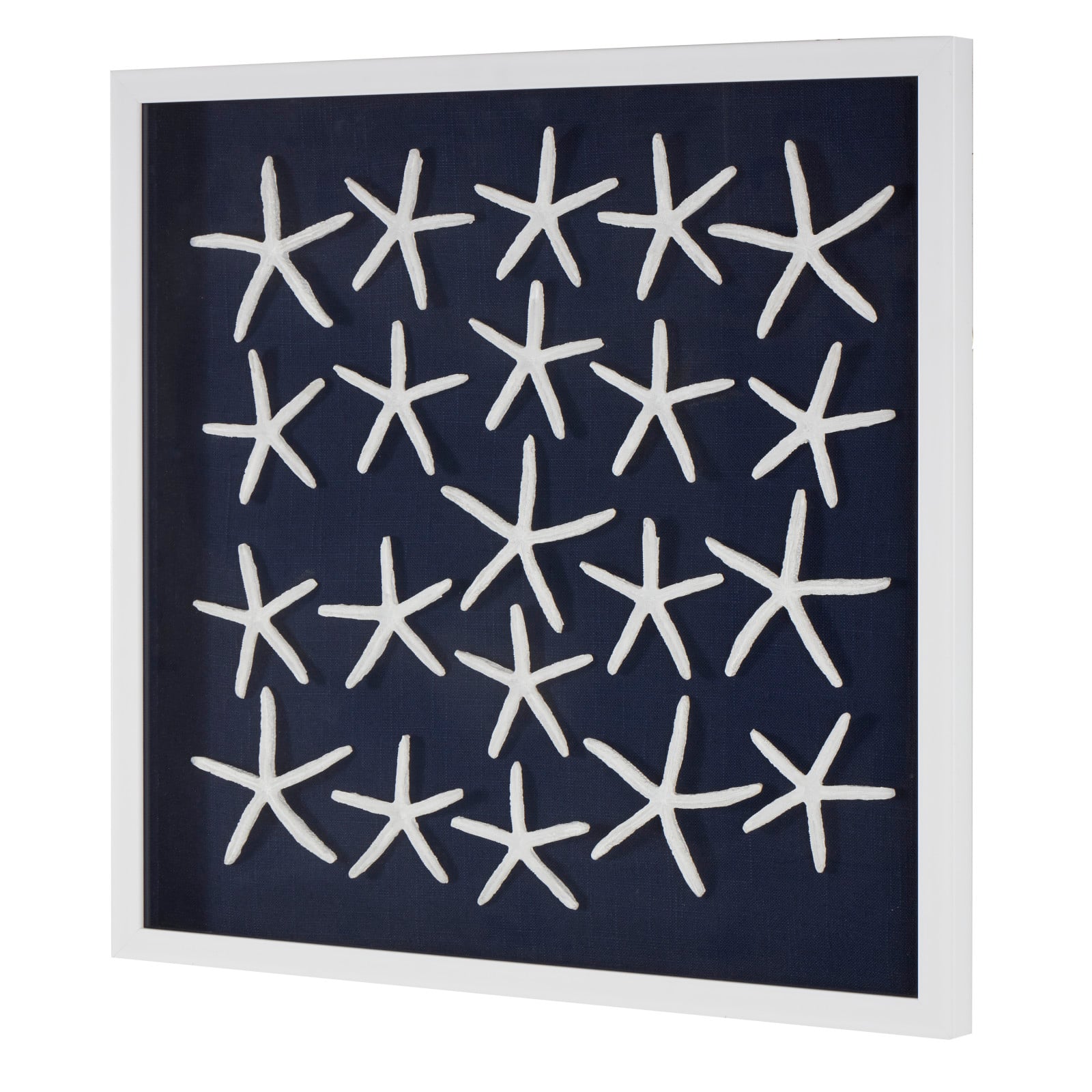 22" x 22" Dark Blue Resin Starfish Cluster Shadow Box with Linen Backing