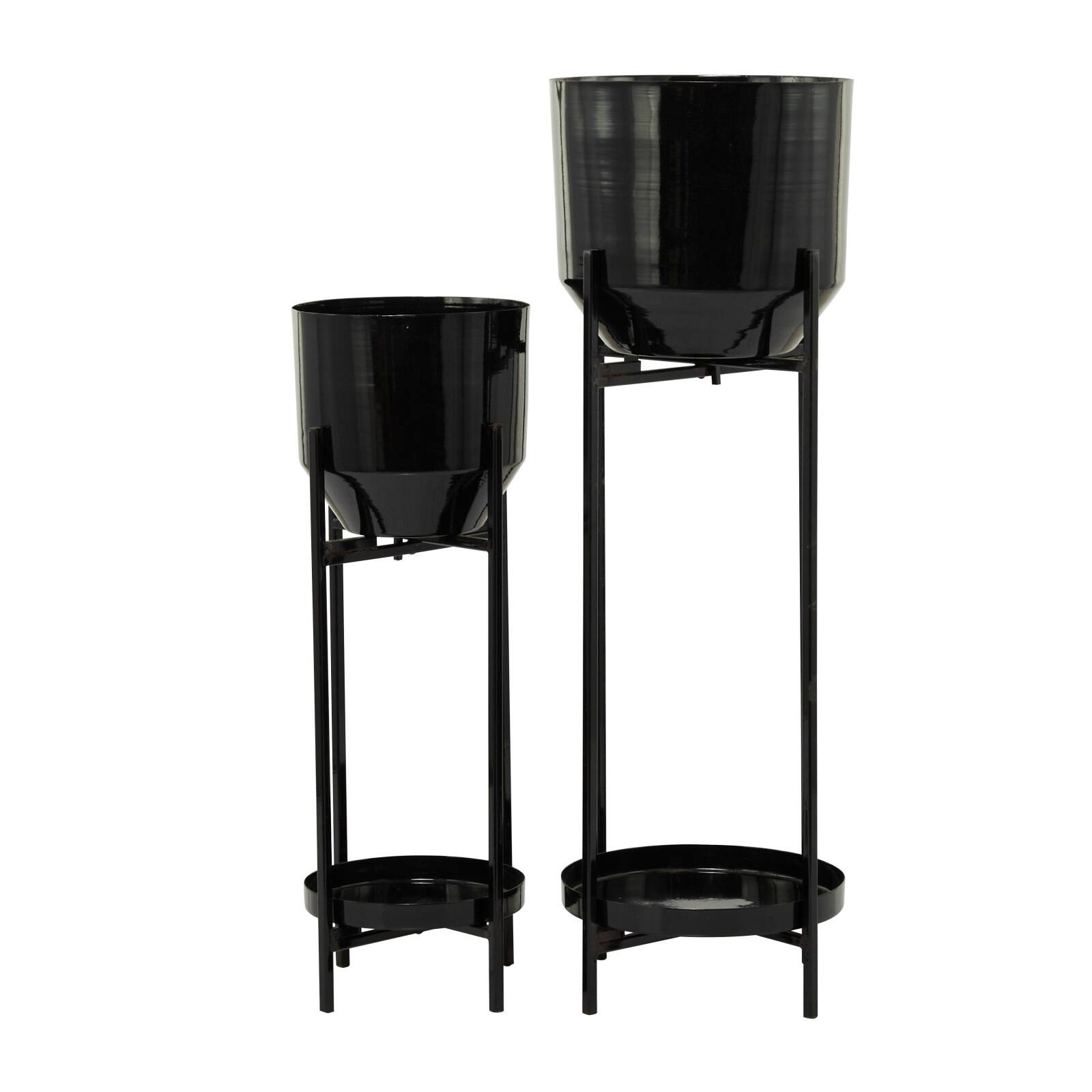 Black Metal Modern Planter, Set of 2" 31", 24"