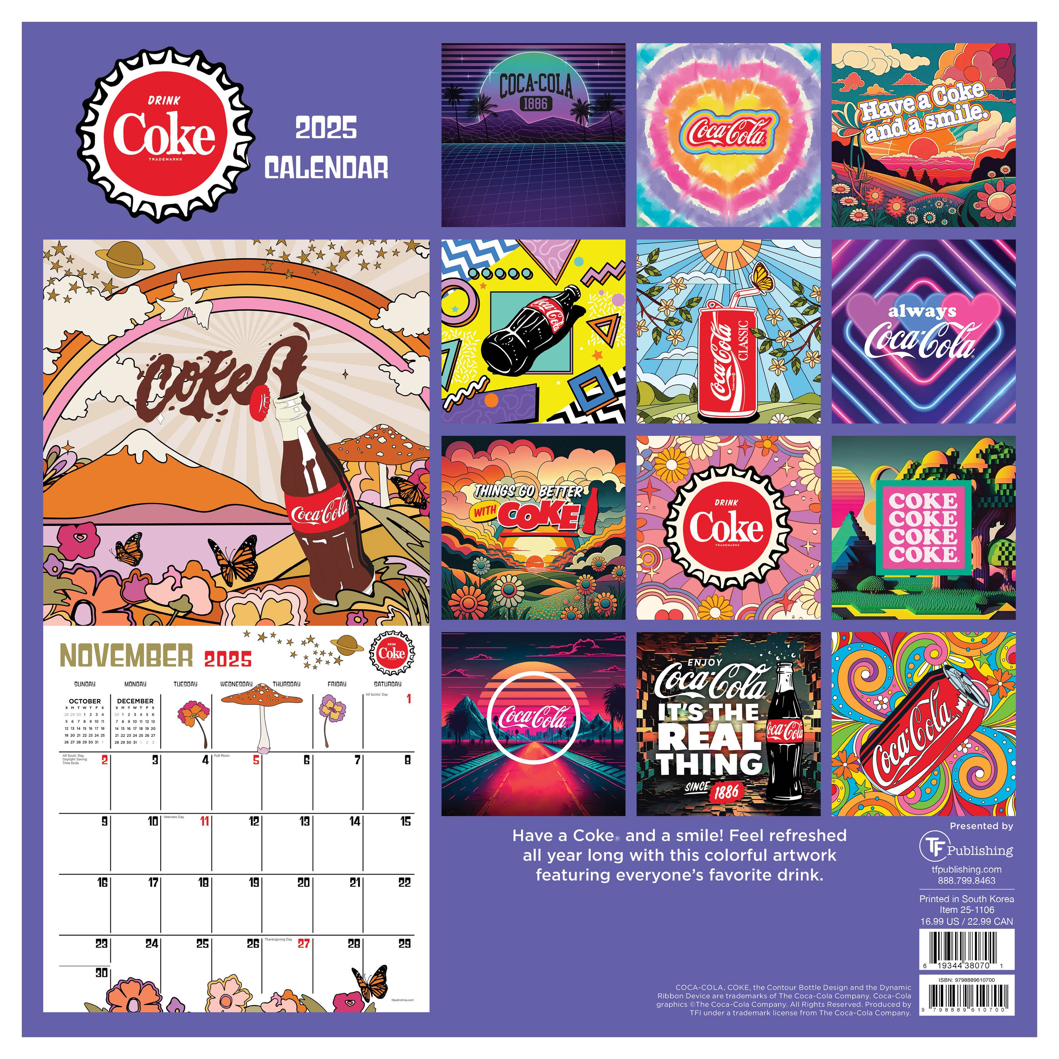 TF Publishing 2025 Coca-Cola: Retro &#x26; Refreshed! Wall Calendar