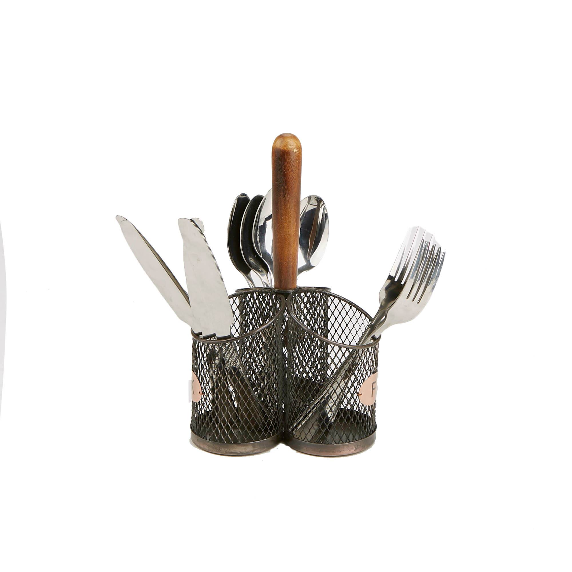 Mind Reader Black 3-Round-Compartment Utensil Caddy Flatware Organizer