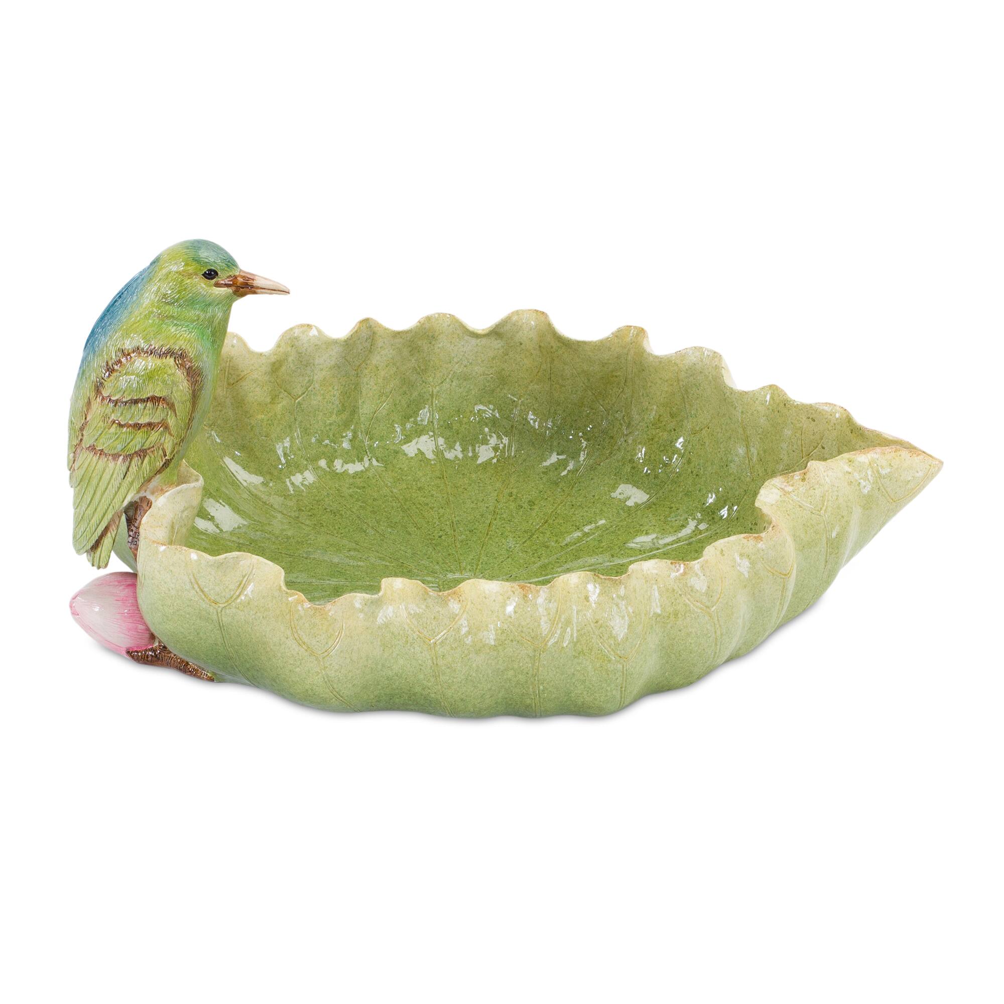 14.75&#x22; Leaf Bird Bath with Hummingbird Accent