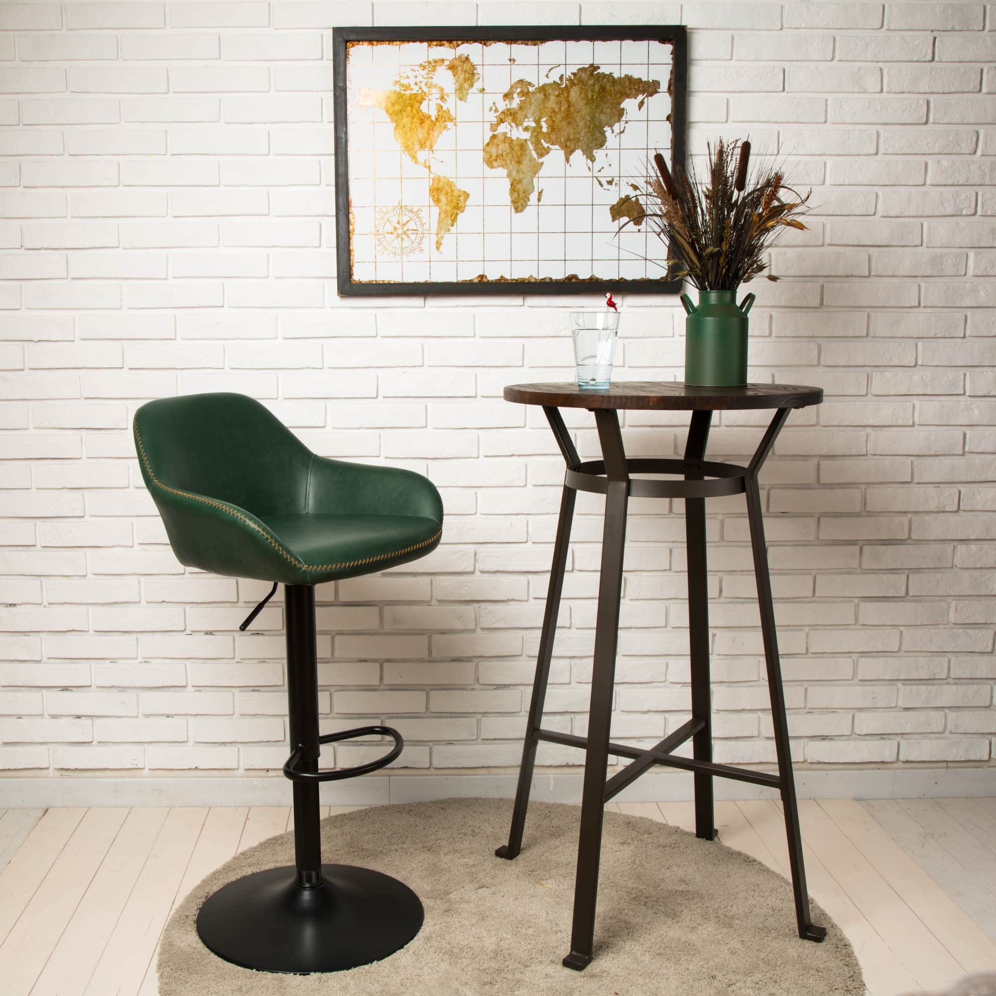 Glitzhome&#xAE; Mid-Century Leatherette Gaslift Adjustable Swivel Bar Stool Set