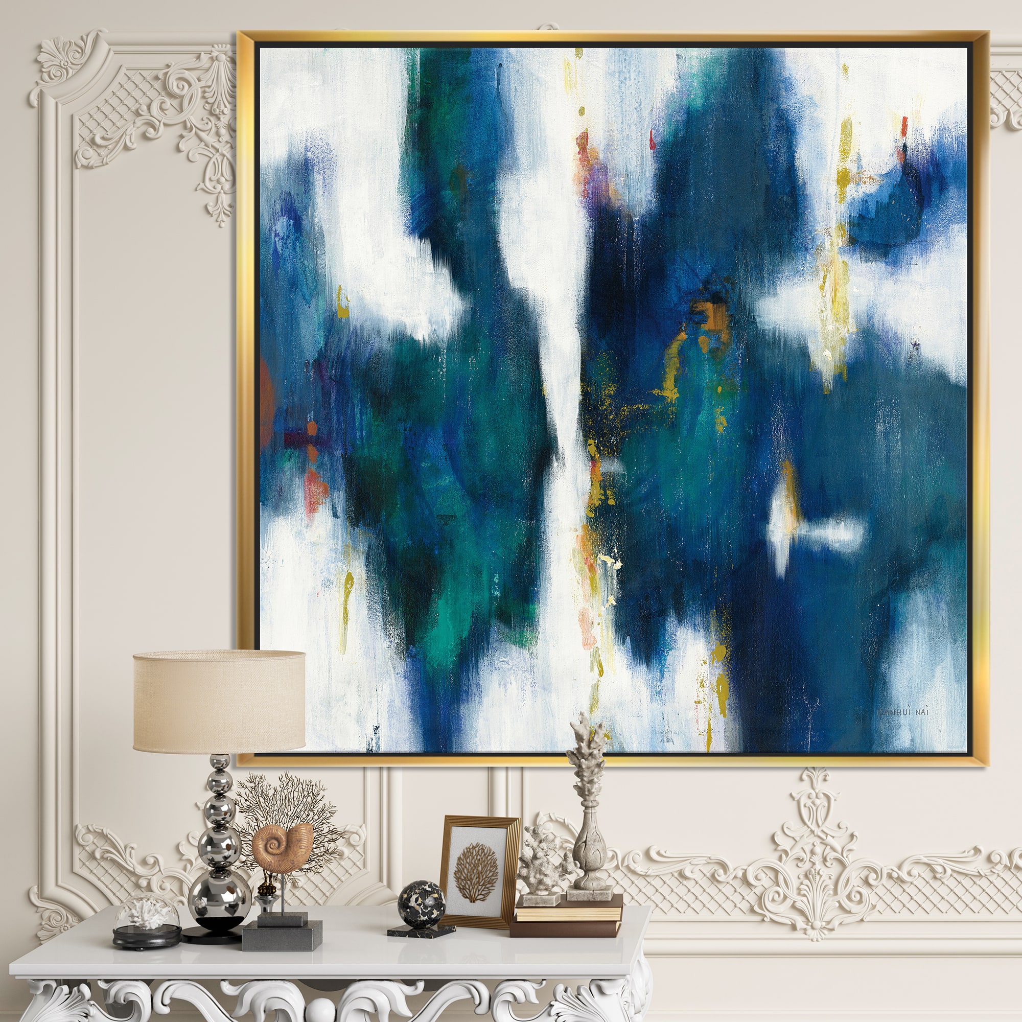 Designart Blue Glam Texture I Contemporary Framed Canvas
