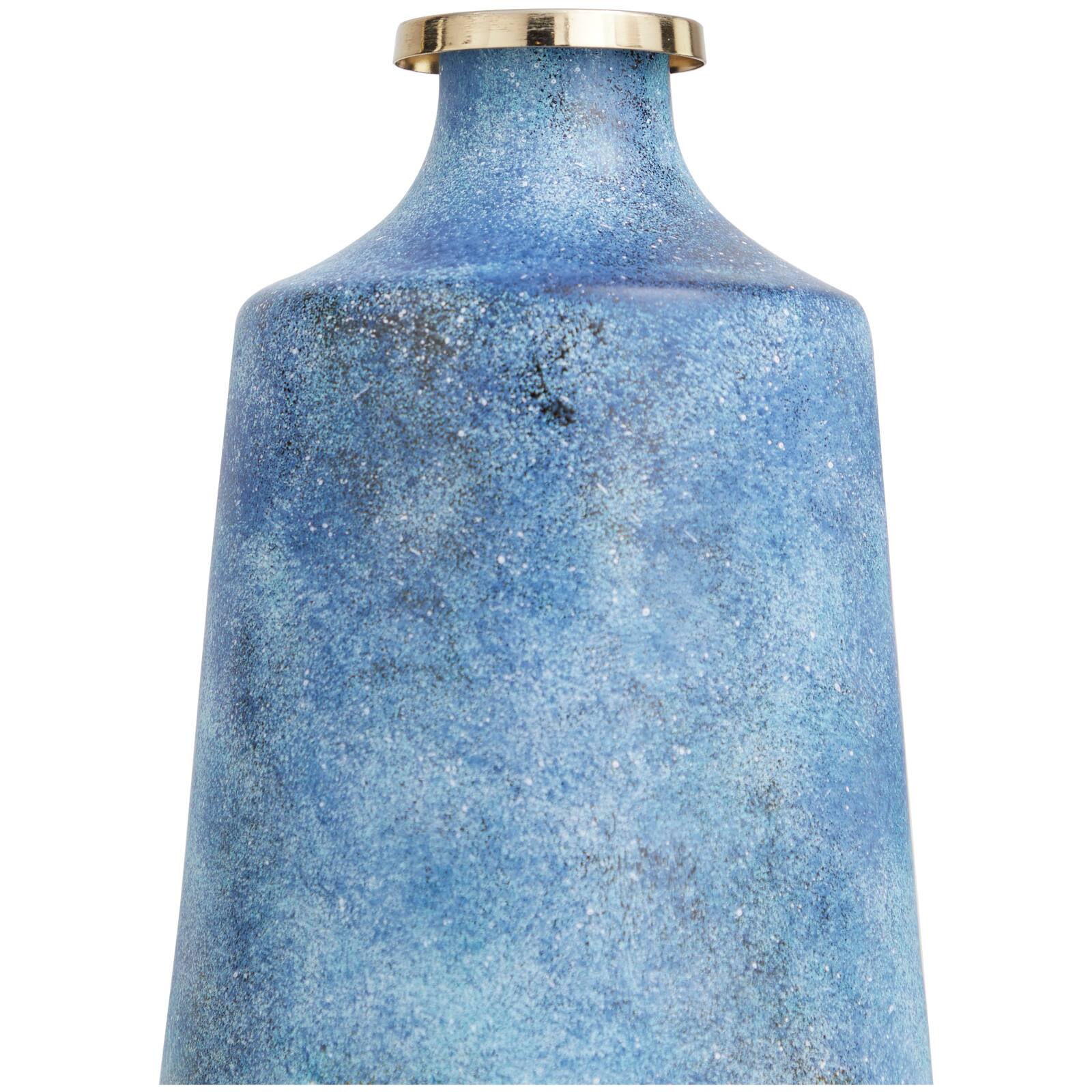 20" Blue Glass Galaxy Inspired Abstract Vase with Gold Top